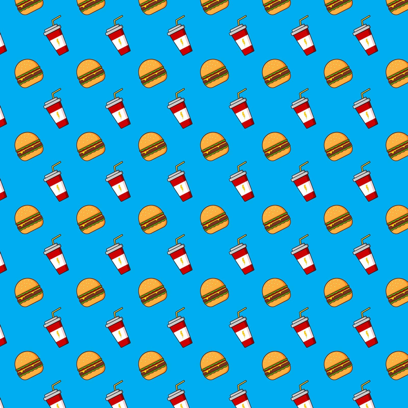 Cola and burger pattern, on a blue background. Vector image