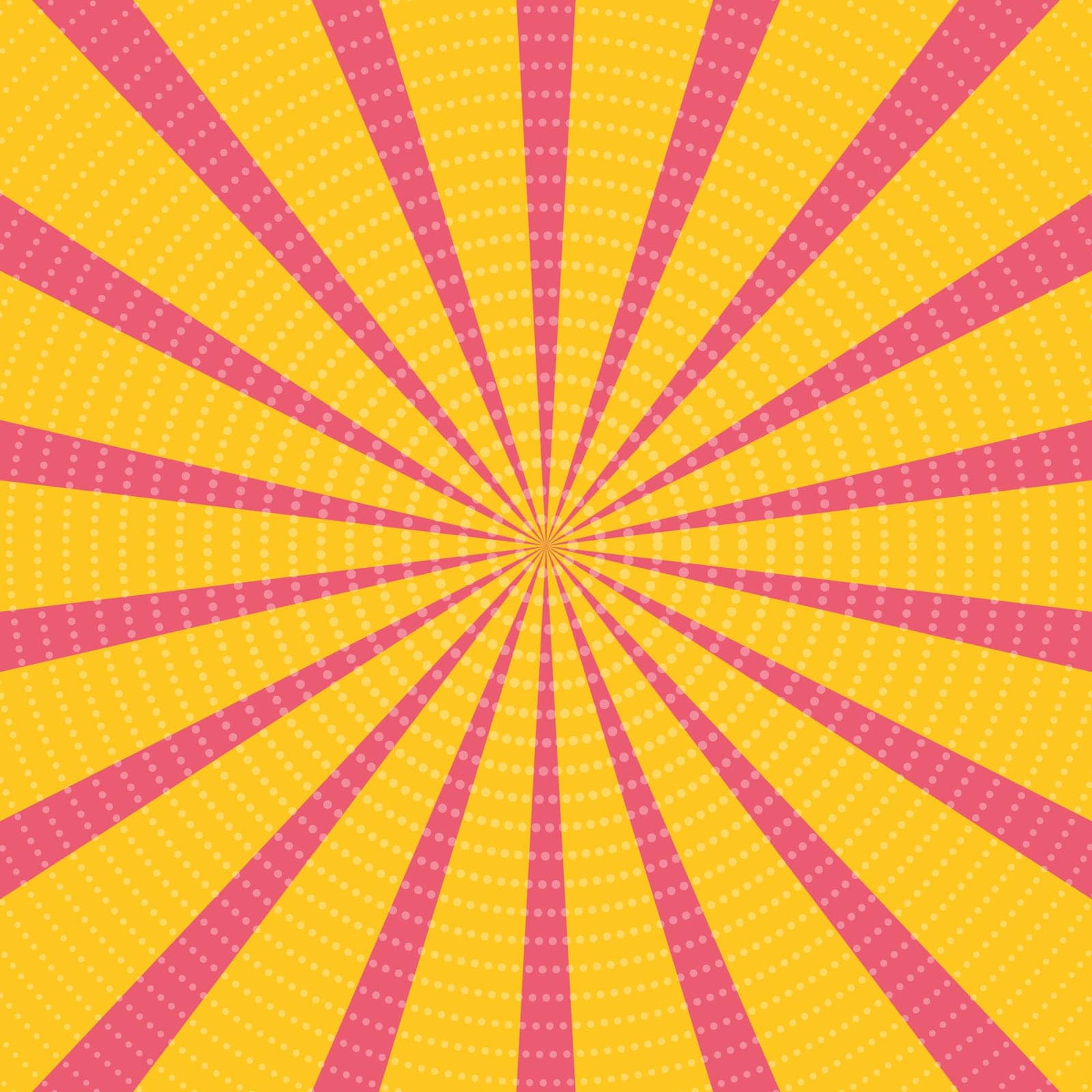 Background illustration in yellow-pink colors. Comic style, retro rays, banner, sticker.