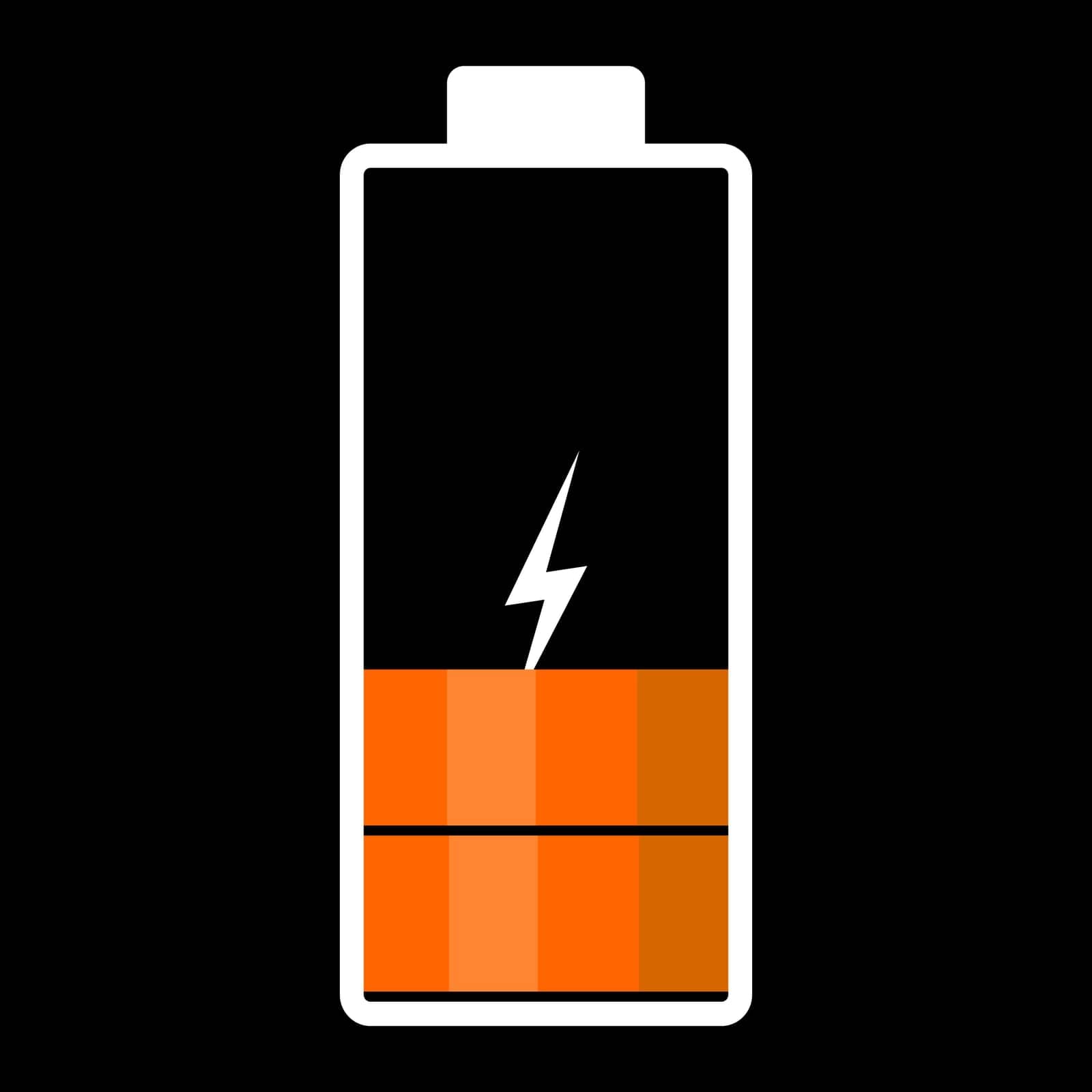 An illustration of a discharging battery. Orange color. Vector image.