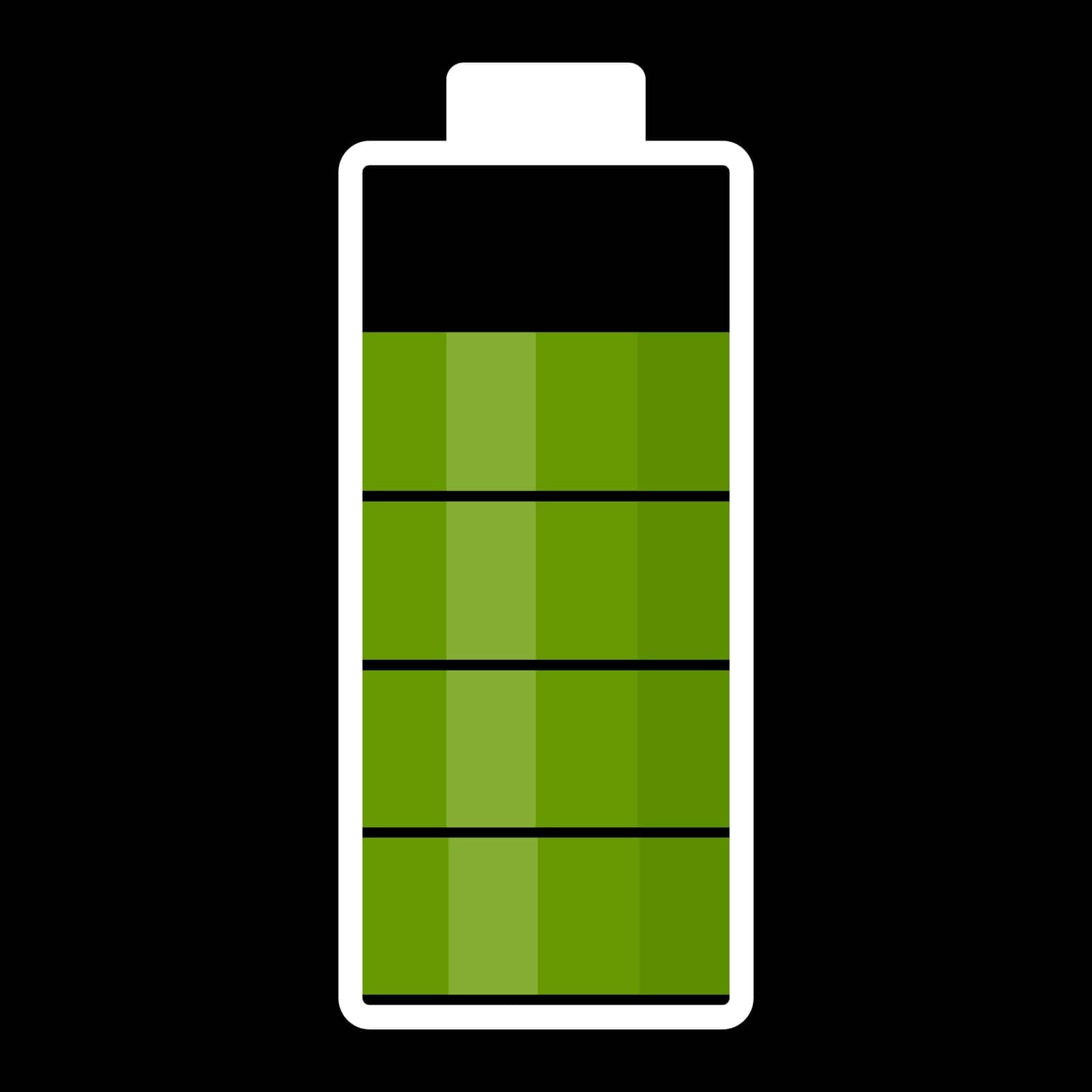 An illustration of a nearly full battery charge. Green color. Vector image.