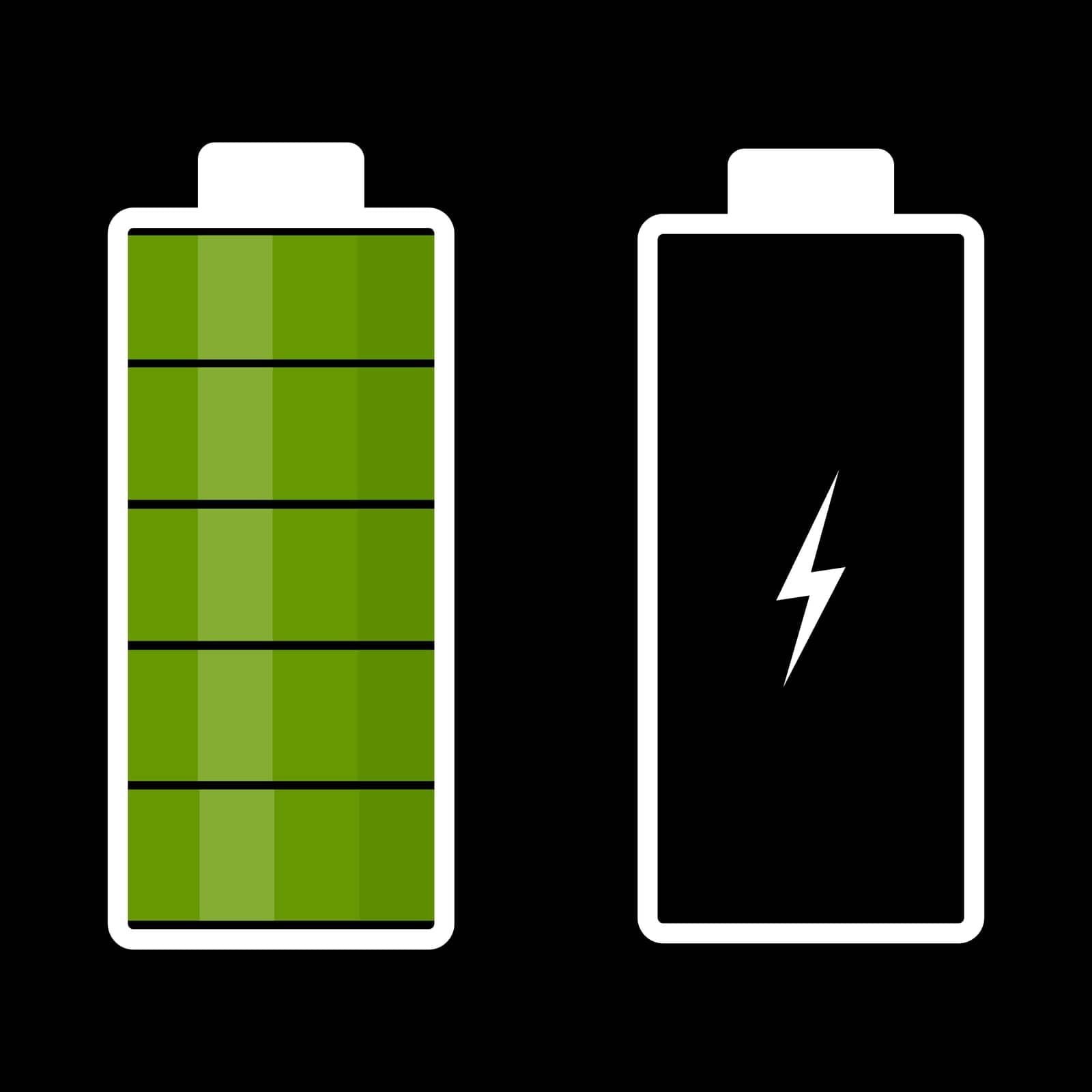 Illustration comparing full and low battery. Vector image.