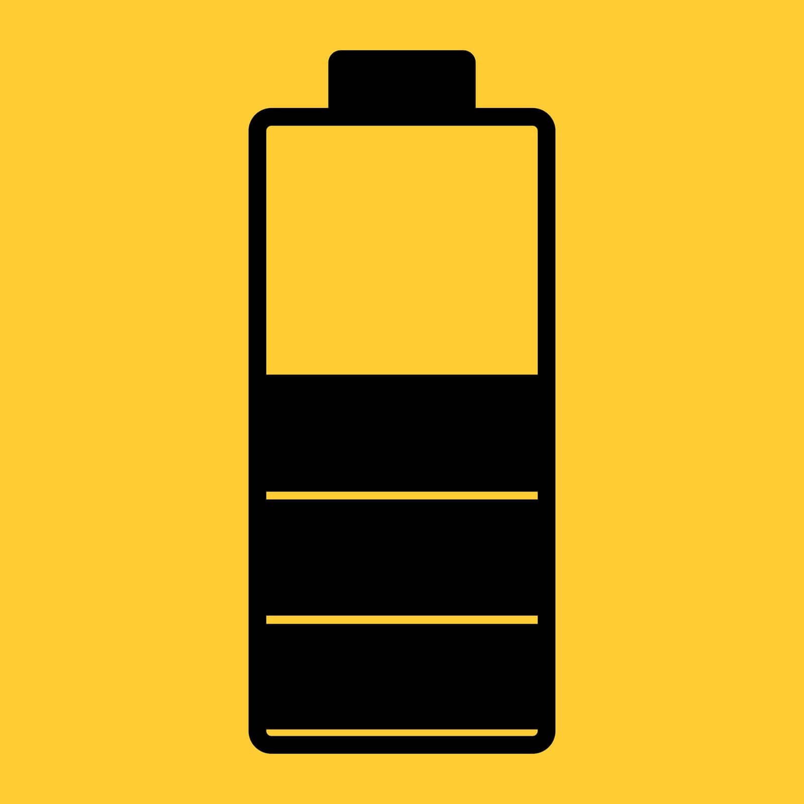 Half battery illustration. Black and yellow colors. Vector icon