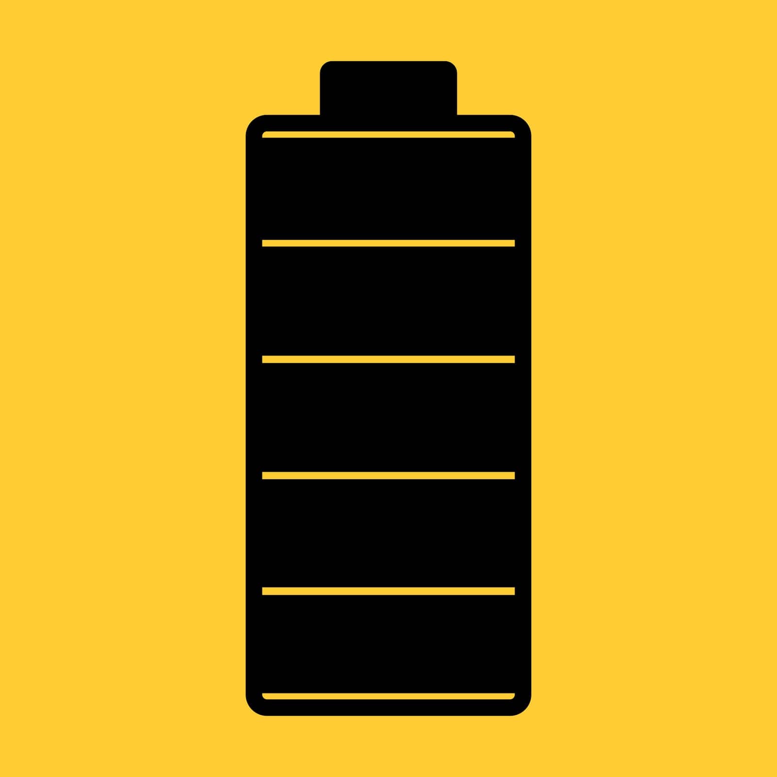 An illustration of a fully charged battery. Black and yellow colors. Vector icon.