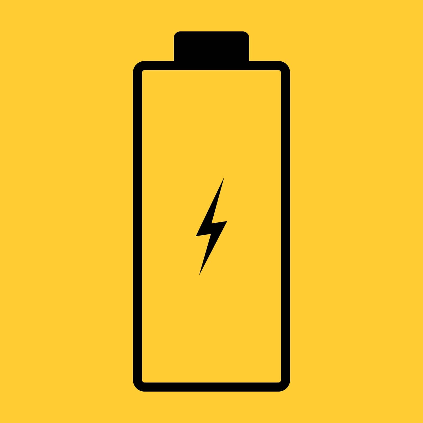 Low battery illustration. Black and yellow colors. Vector icon.