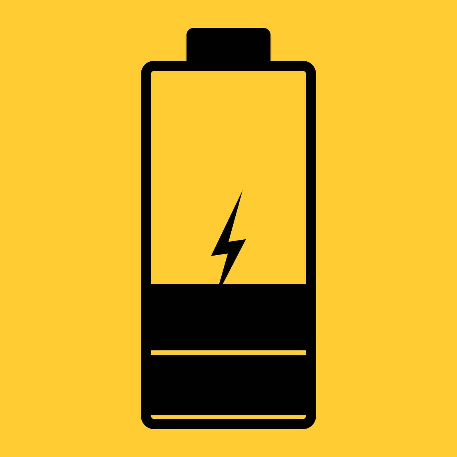 An illustration of a discharging battery. Black and yellow colors. Vector icon