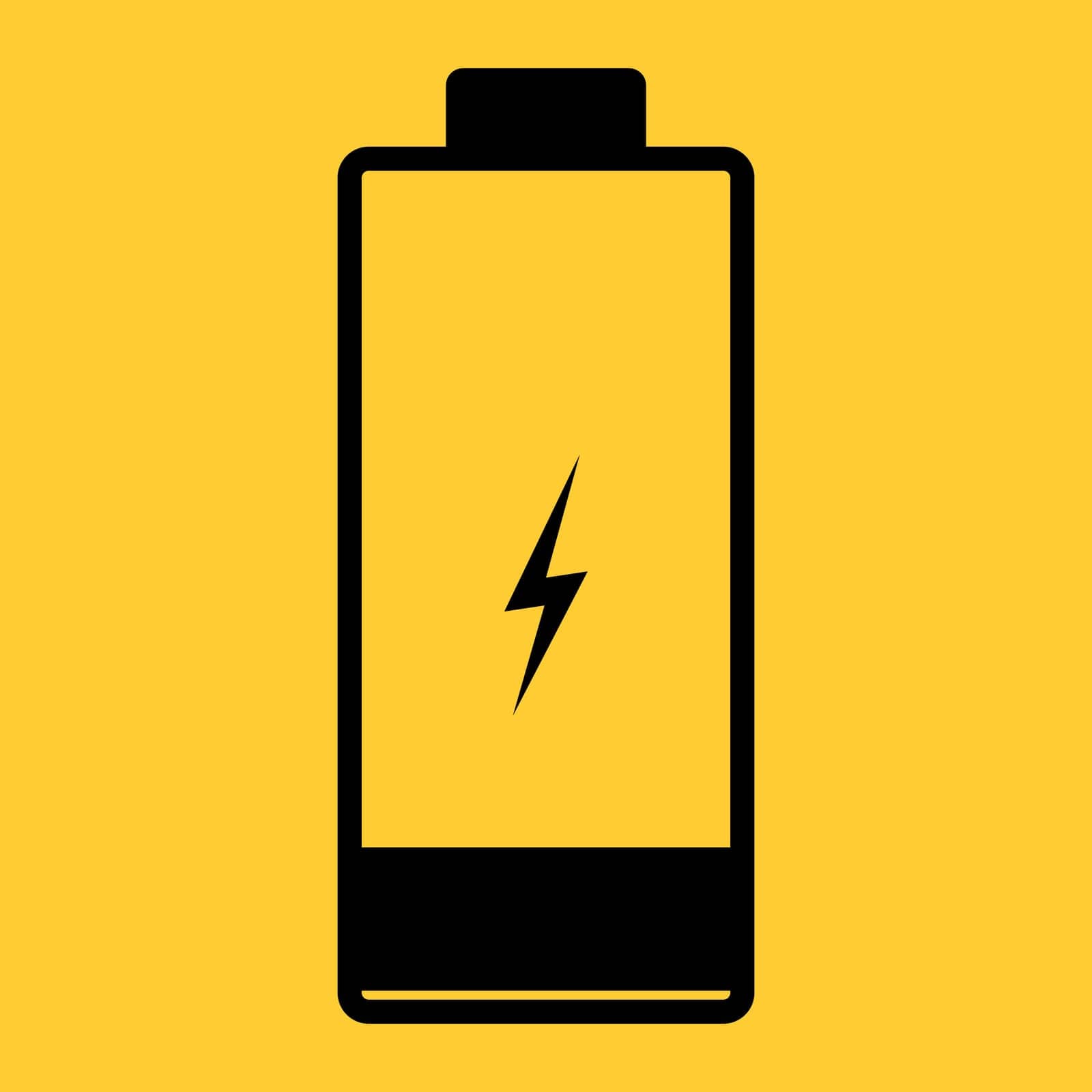 Low battery illustration. Black and yellow colors. Vector icon