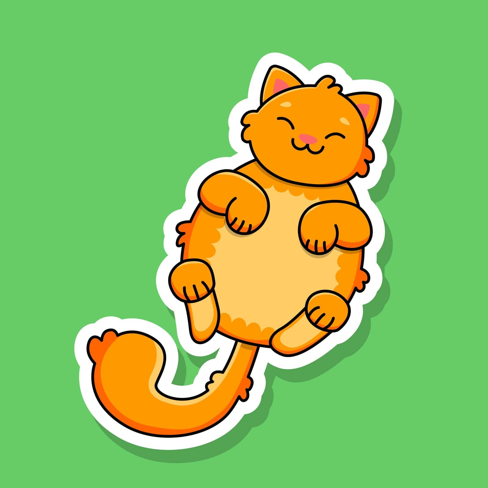 Sticker of a sleeping smiling ginger cat. Vector illustration