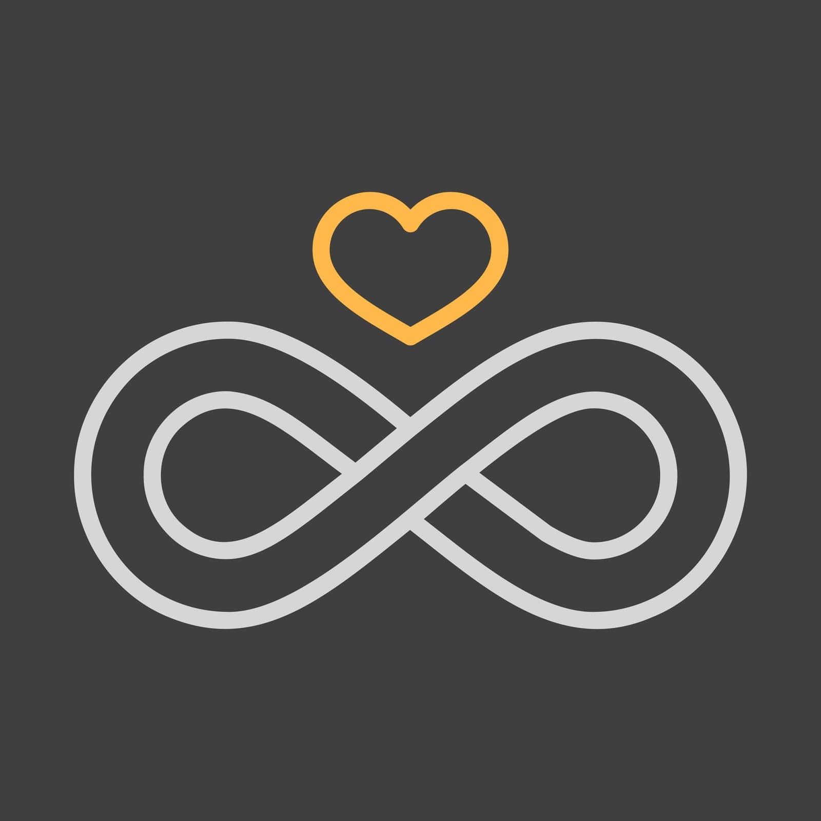 Infinity sign and heart symbol of eternal love isolated on dark background icon. Vector illustration, romance elements. Sticker, patch, badge, card for marriage, valentine