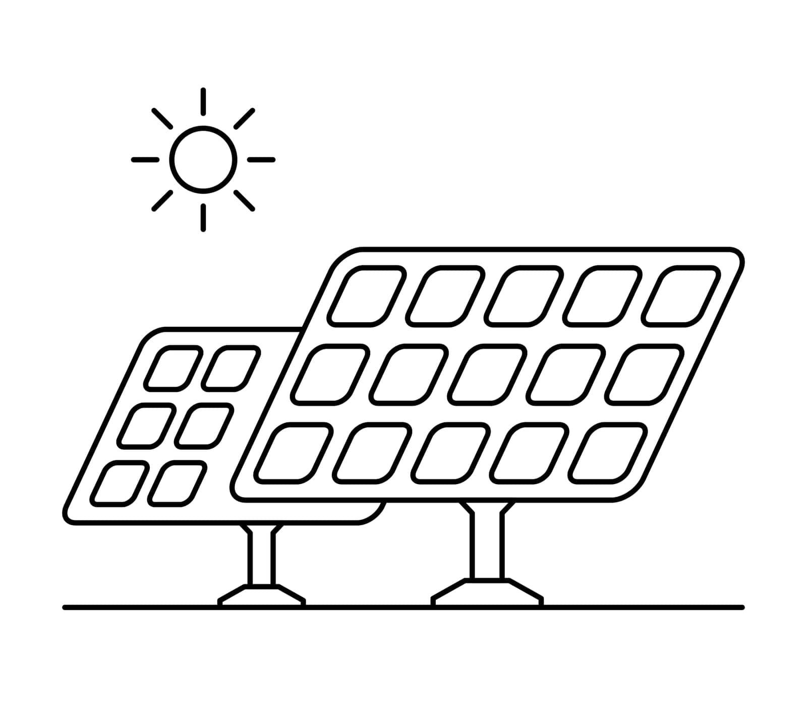 Solar power plant. Line art green energy.
