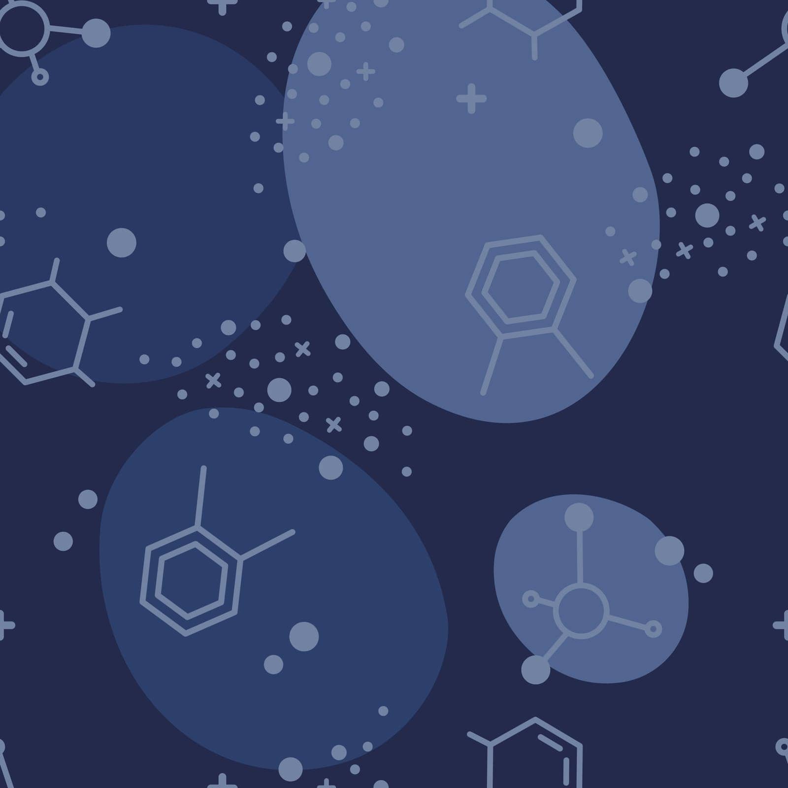 Chemical elements on blue background. Seamless pattern.