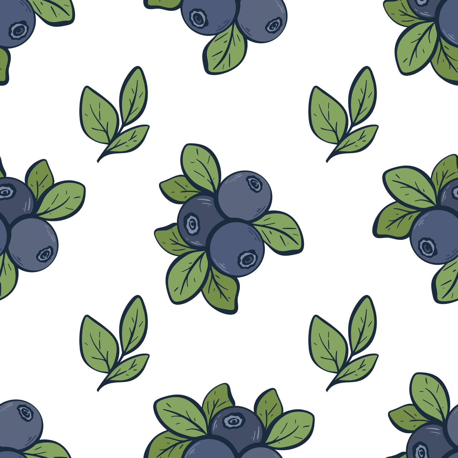 Fresh blueberries seamless pattern. Berry background. Organic healthy food ornament. Huckleberry print for textile, paper, packaging, design vector illustration