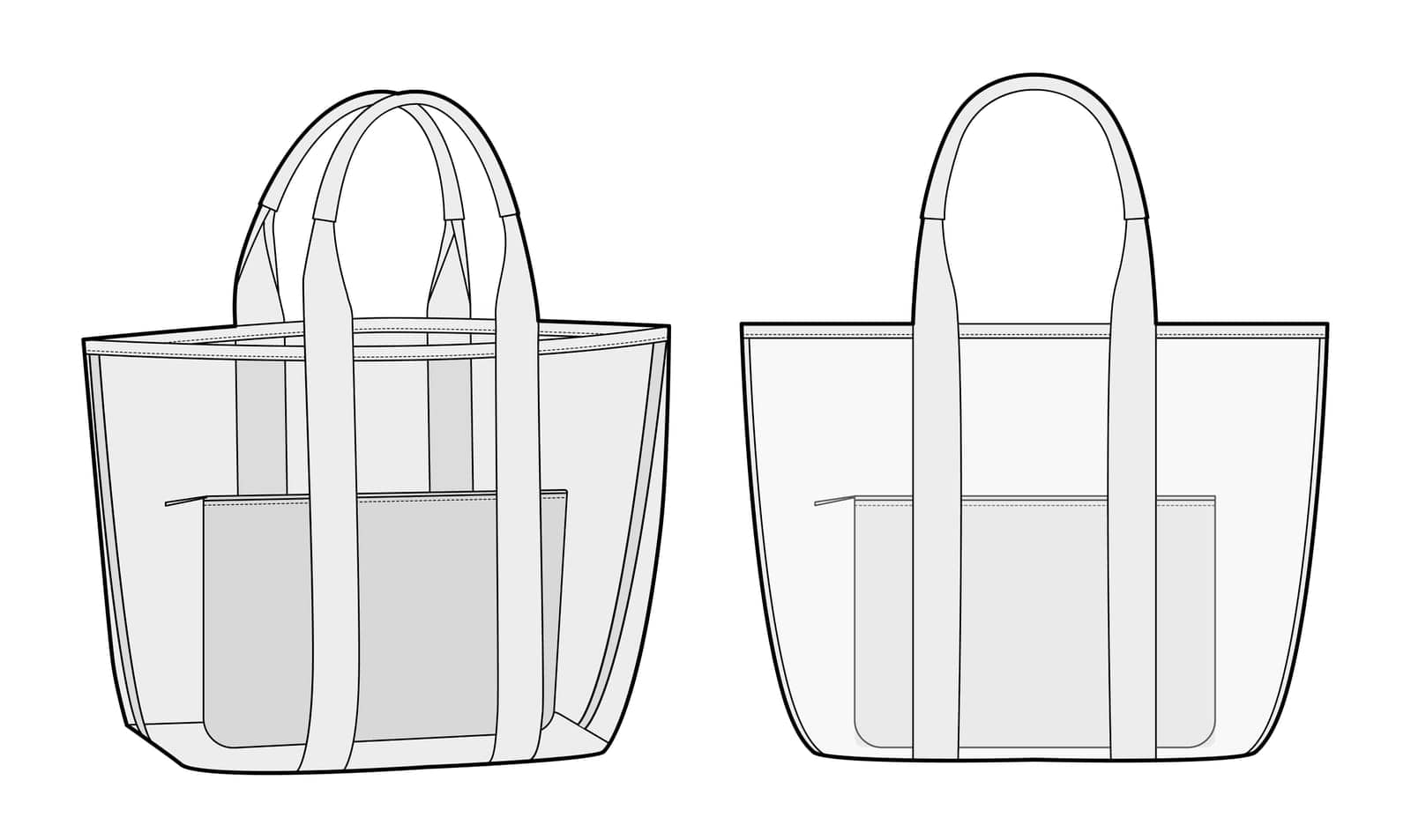 Beach Transparent Pool Tote with inner removable pouch bag. Fashion accessory technical illustration. Vector satchel by Vectoressa