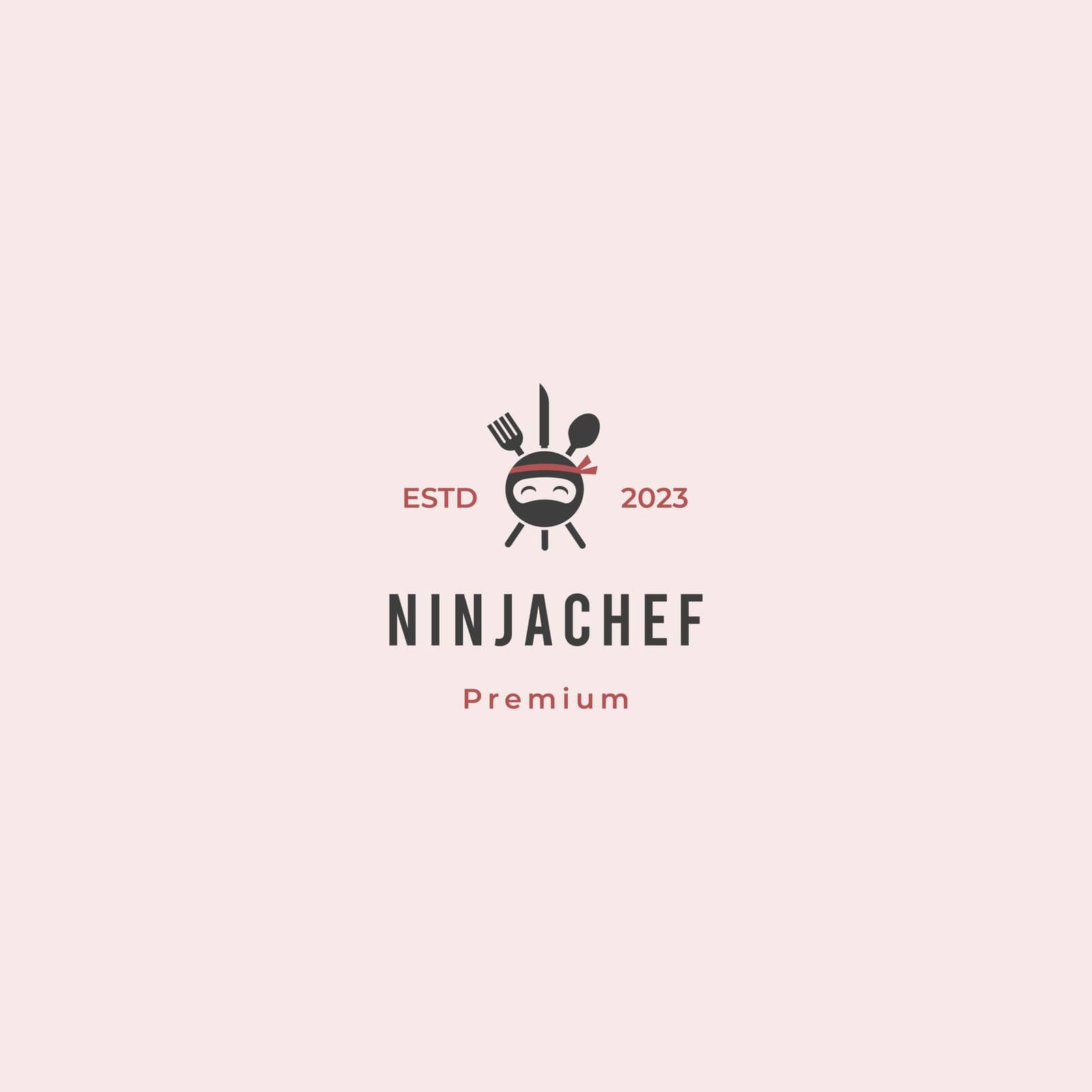 ninja chef logo design vintage concept, ninja with cutlery logo template by tanridai
