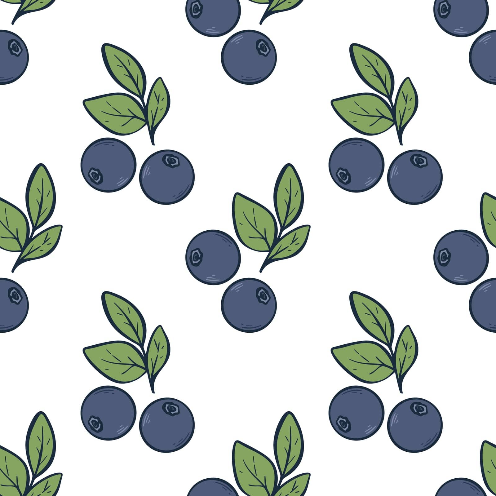 Ripe wild forest berries seamless pattern. Blueberries and leaves background. Healthy organic food. Berry print for textile, digital paper, packaging and design, vector illustration