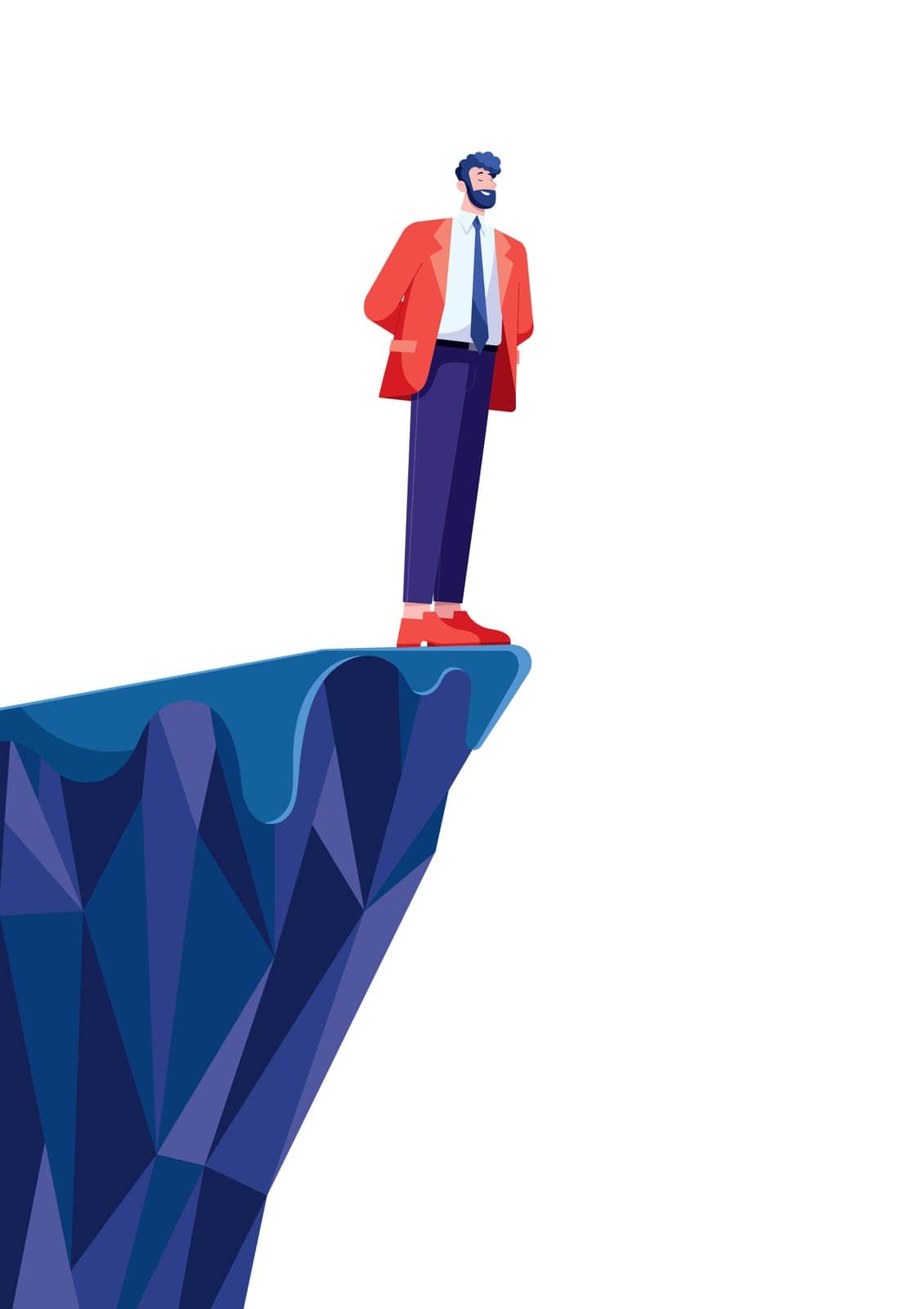 Businessman standing on the edge of a cliff.