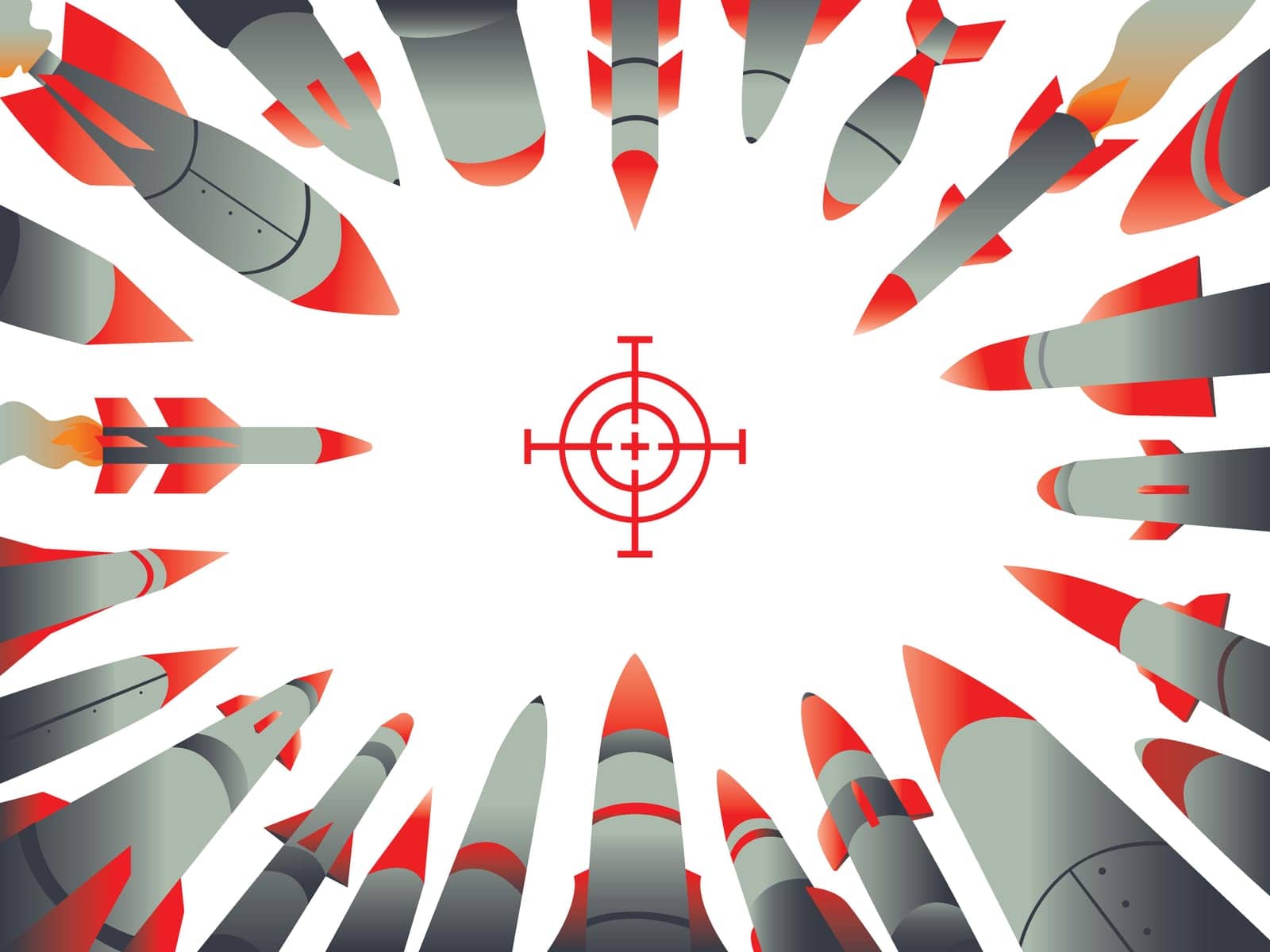 Concept illustration for conflict, war or any type of attack, depicting nuclear missiles headed towards their target. 