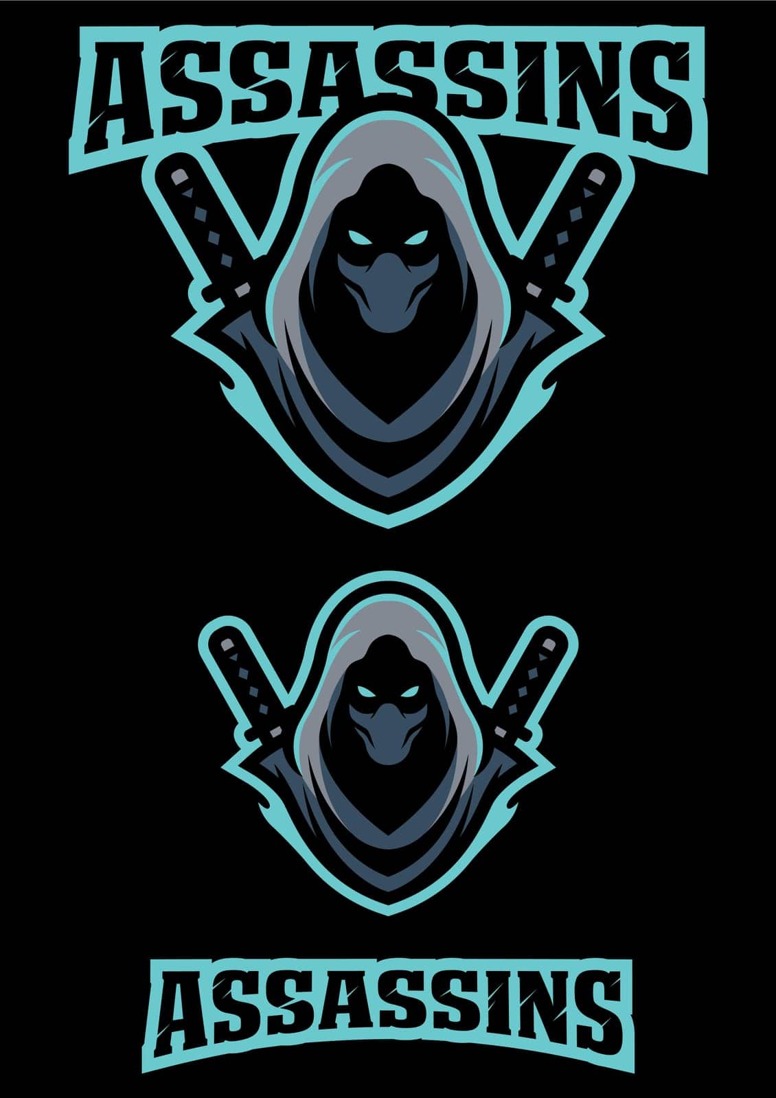 Cartoon mascot or logo with deadly assassin. 