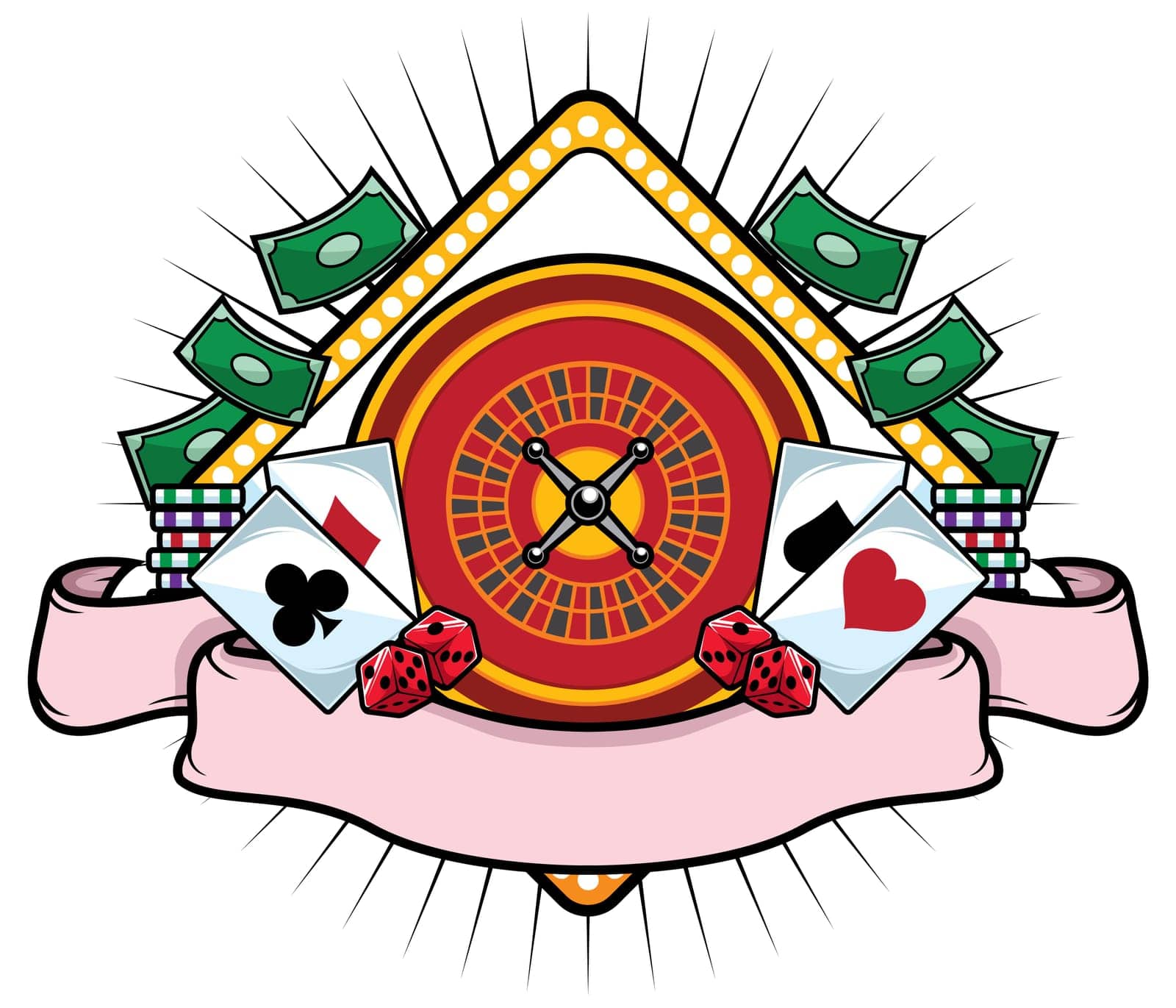 Casino mascot or logo over white background and copy space.