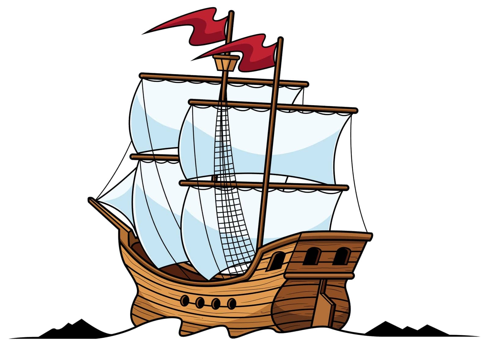 Mascot or logo with a galleon sailing ship isolated on white background.
