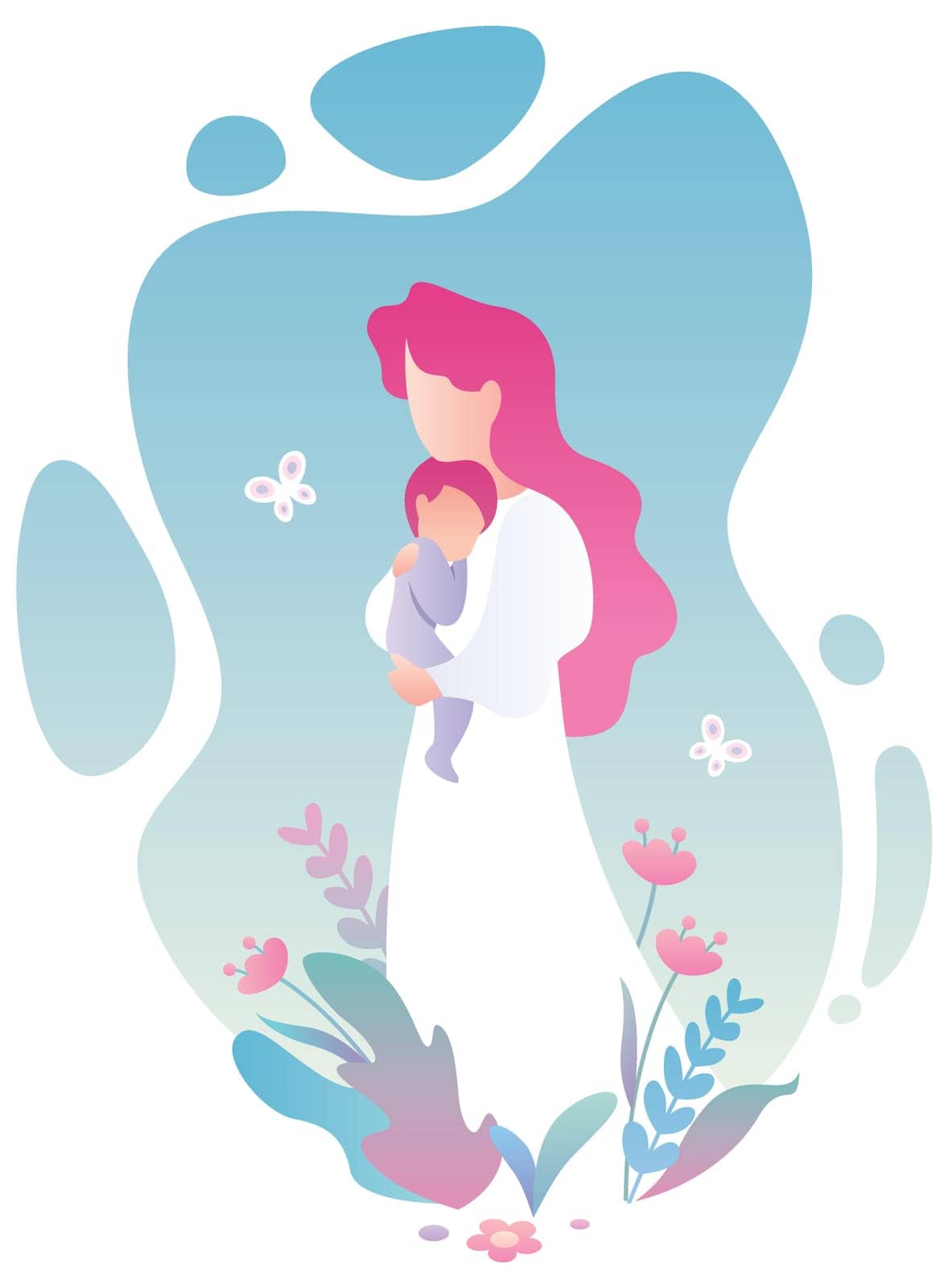 Flat design illustration of mother and child.