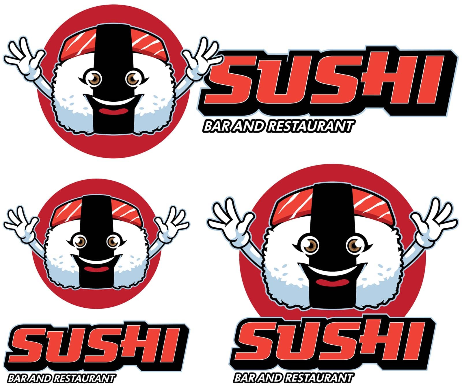 Cartoon mascot with funny and cheerful sushi character.