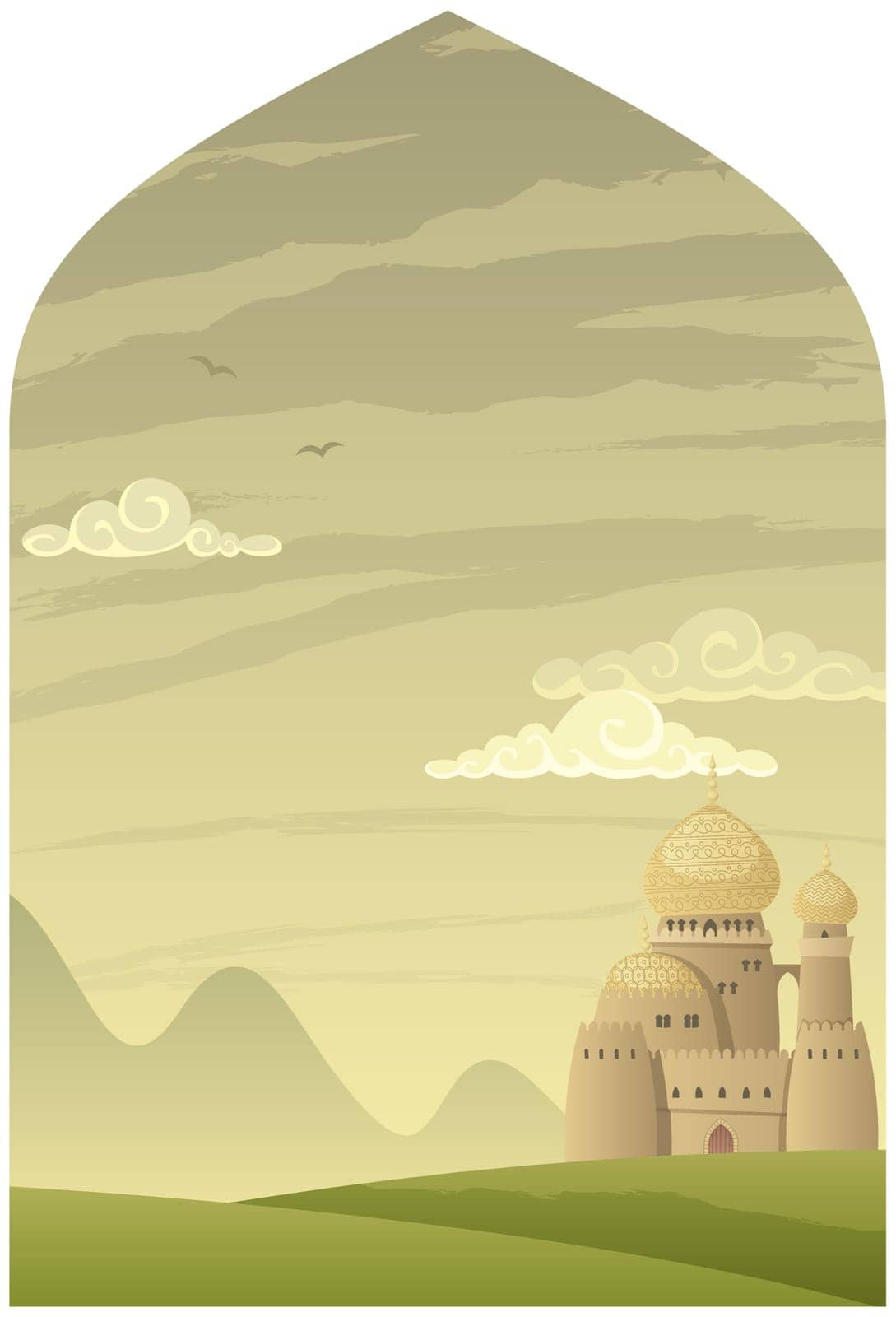 Arabian background with cartoon castle and copy space. 