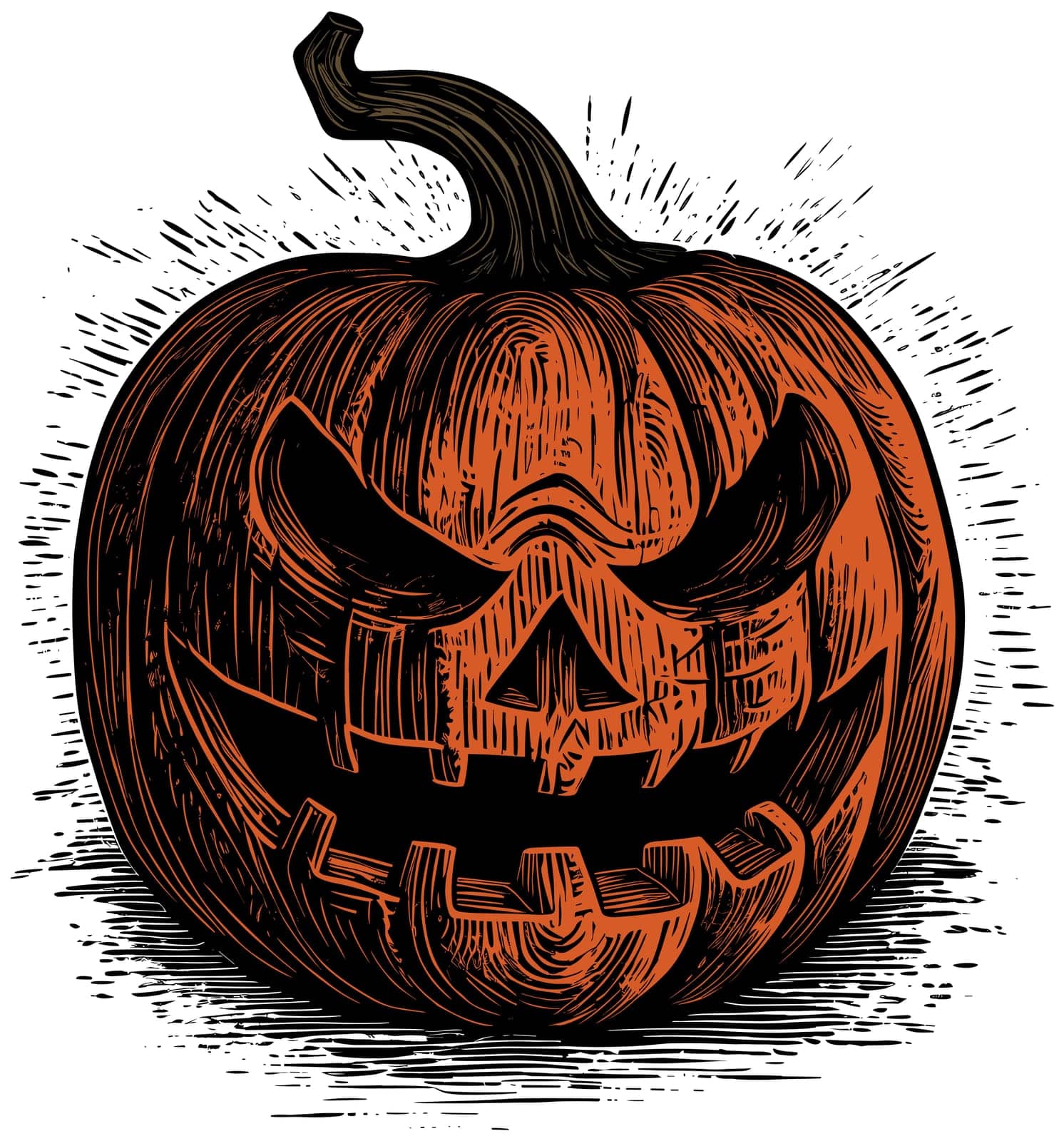 Illustration of creepy Halloween pumpkin lantern on white background.