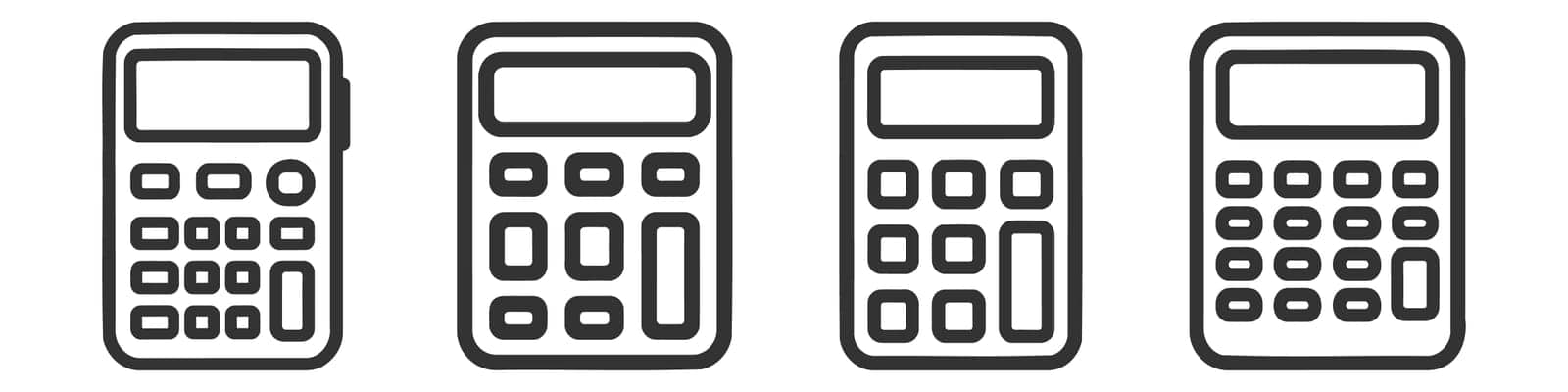Calculator icon vector set, collection, pack. Savings, finances sign isolated on white, economy concept.