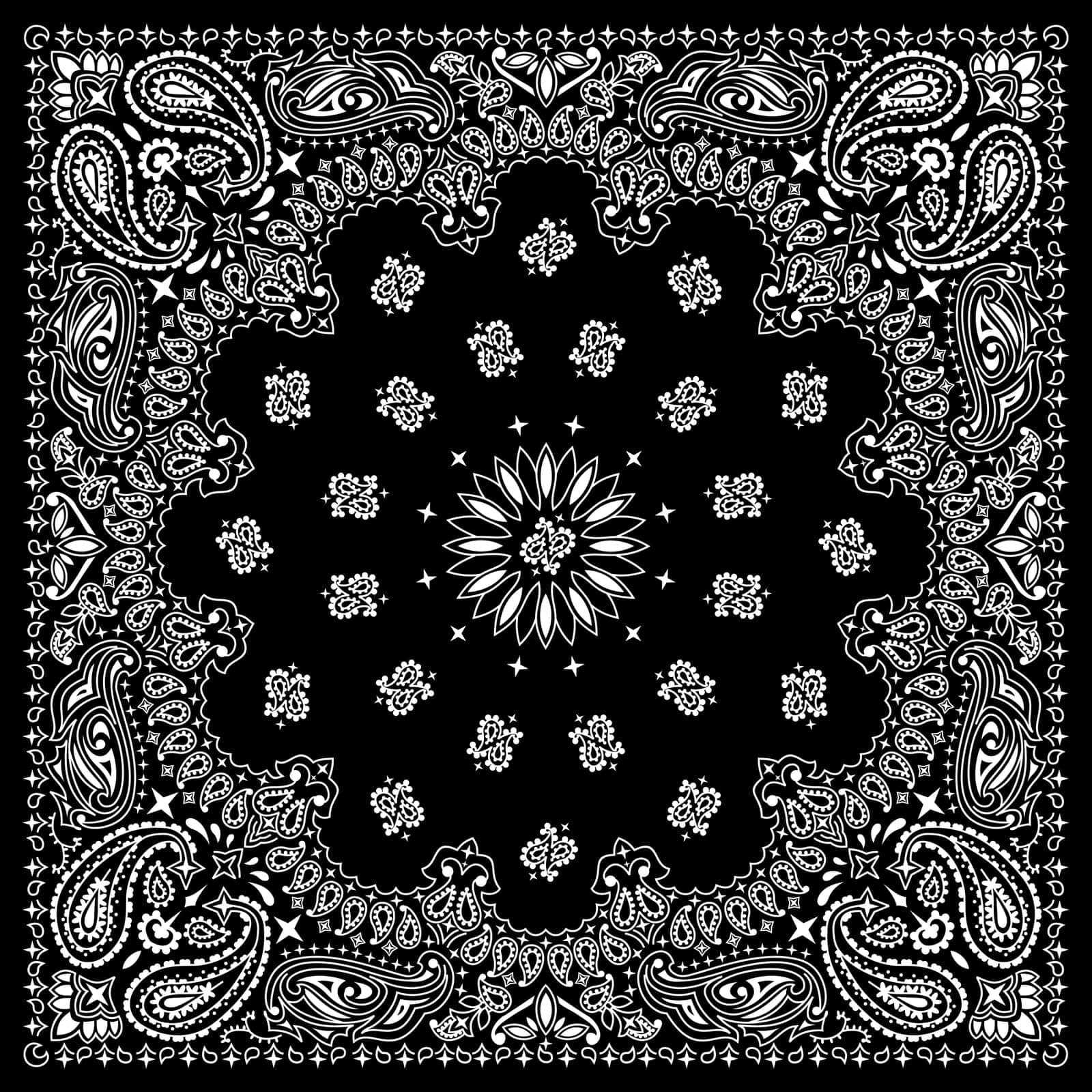 Black bandana with white ornaments. No transparency and gradients used.