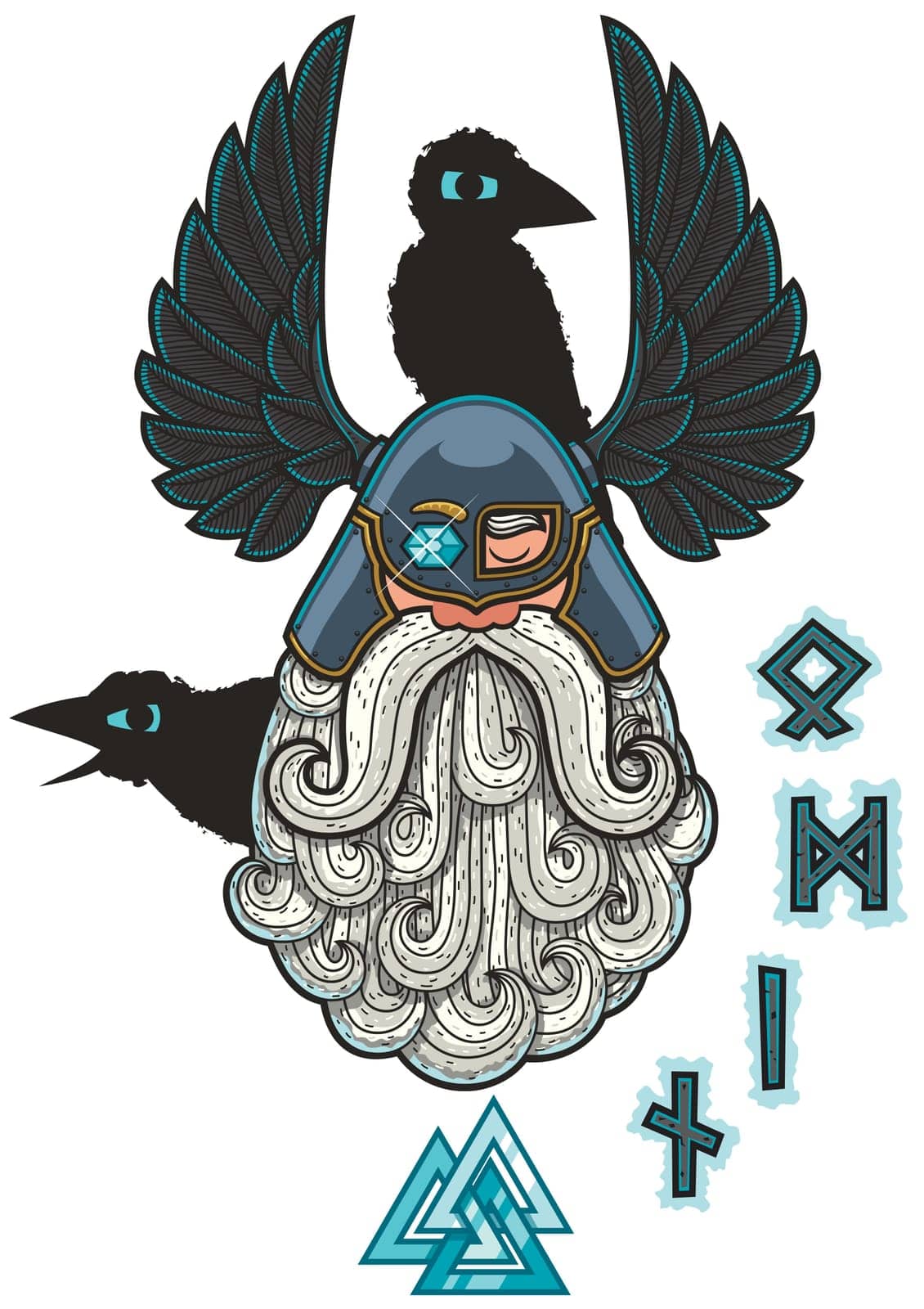 Cartoon Illustration of the Norse god Odin.