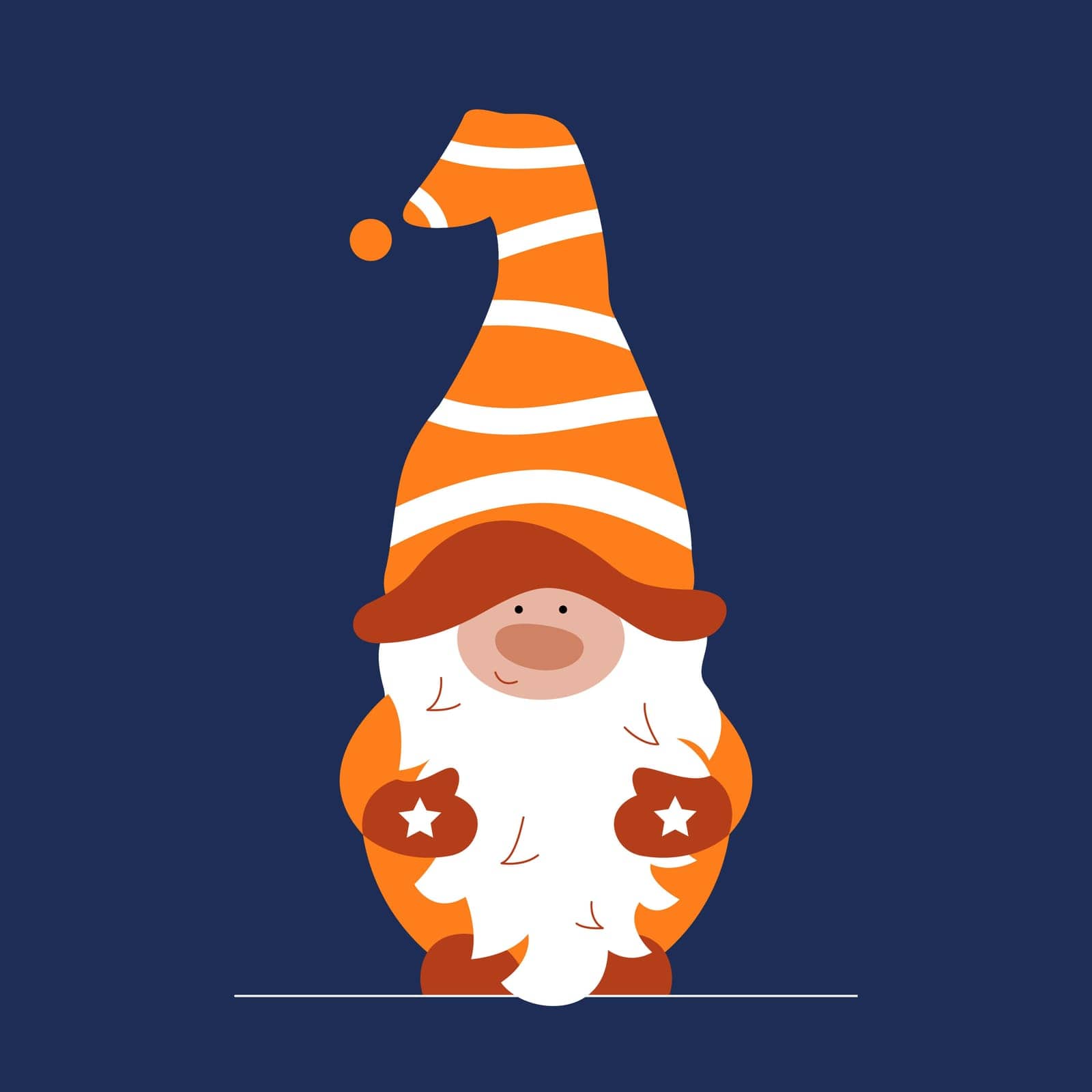 Flat vector illustration with one Christmas gnome on blue background.