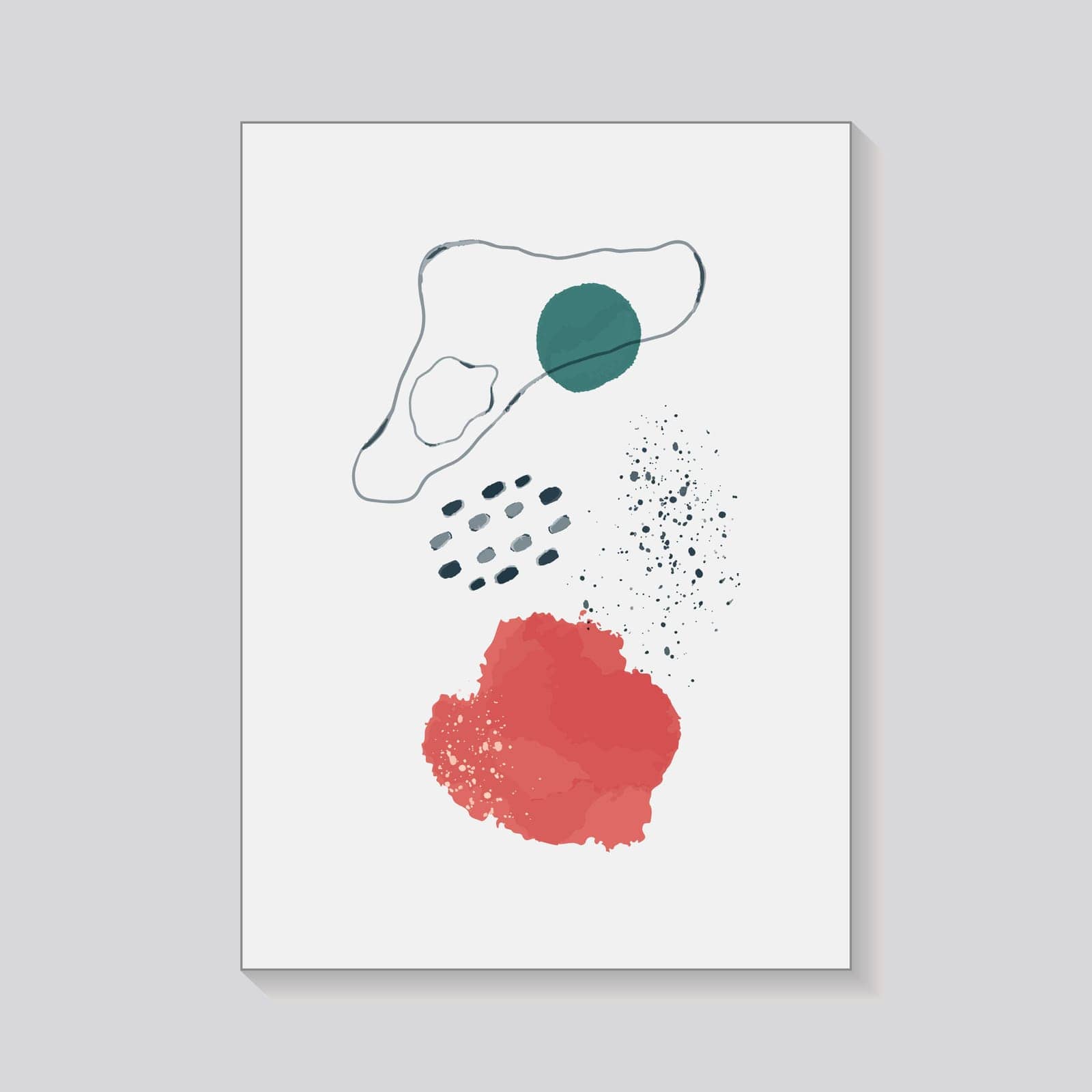 Minimal watercolor vertical picture. Abstract vector painted shapes and lines.