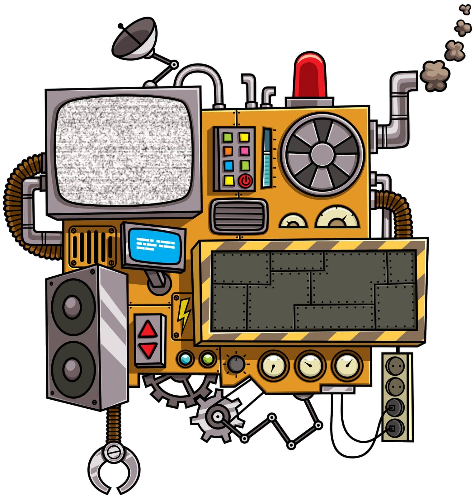 Fictional cartoon machine with copy space isolated over white background.