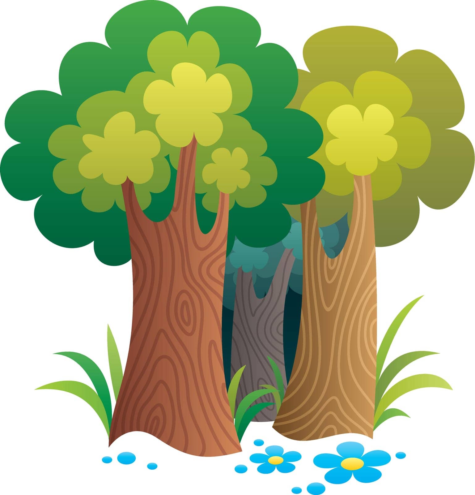 Cartoon forest. No transparency used. Basic (linear) gradients.