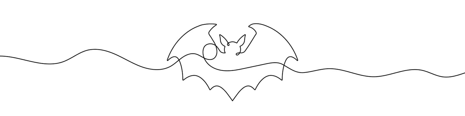 Continuous line drawing of bat. One line drawing background. Vector illustration. Bat continuous line icon.