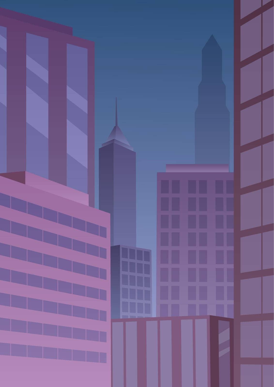 Illustration of cartoon city at night in art deco style.