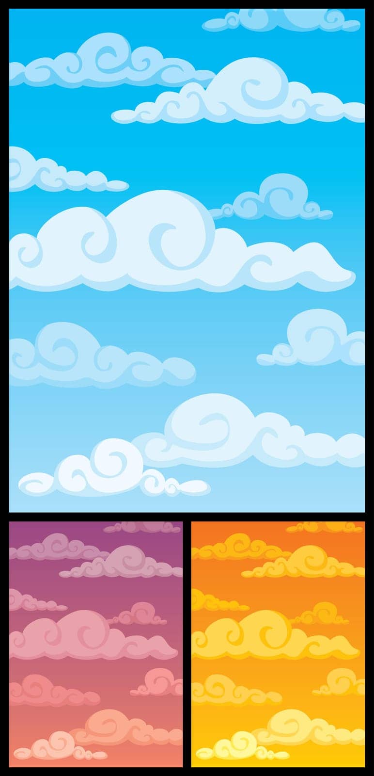 Cartoon cloudscape. Below are 2 more versions, differing in color. 