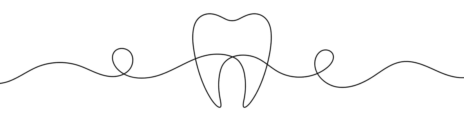 Continuous line drawing of tooth. One line drawing background. Vector illustration. Single line tooth icon.