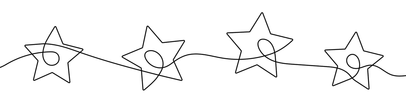 Continuous line drawing of stars. One line drawing background. Vector illustration. Single line star icons.