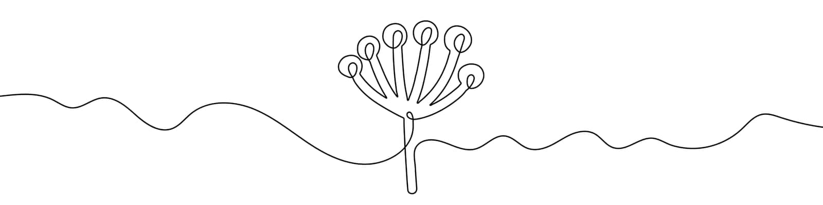 Continuous line drawing of flower. One line drawing background. Vector illustration. Single line plant icon.