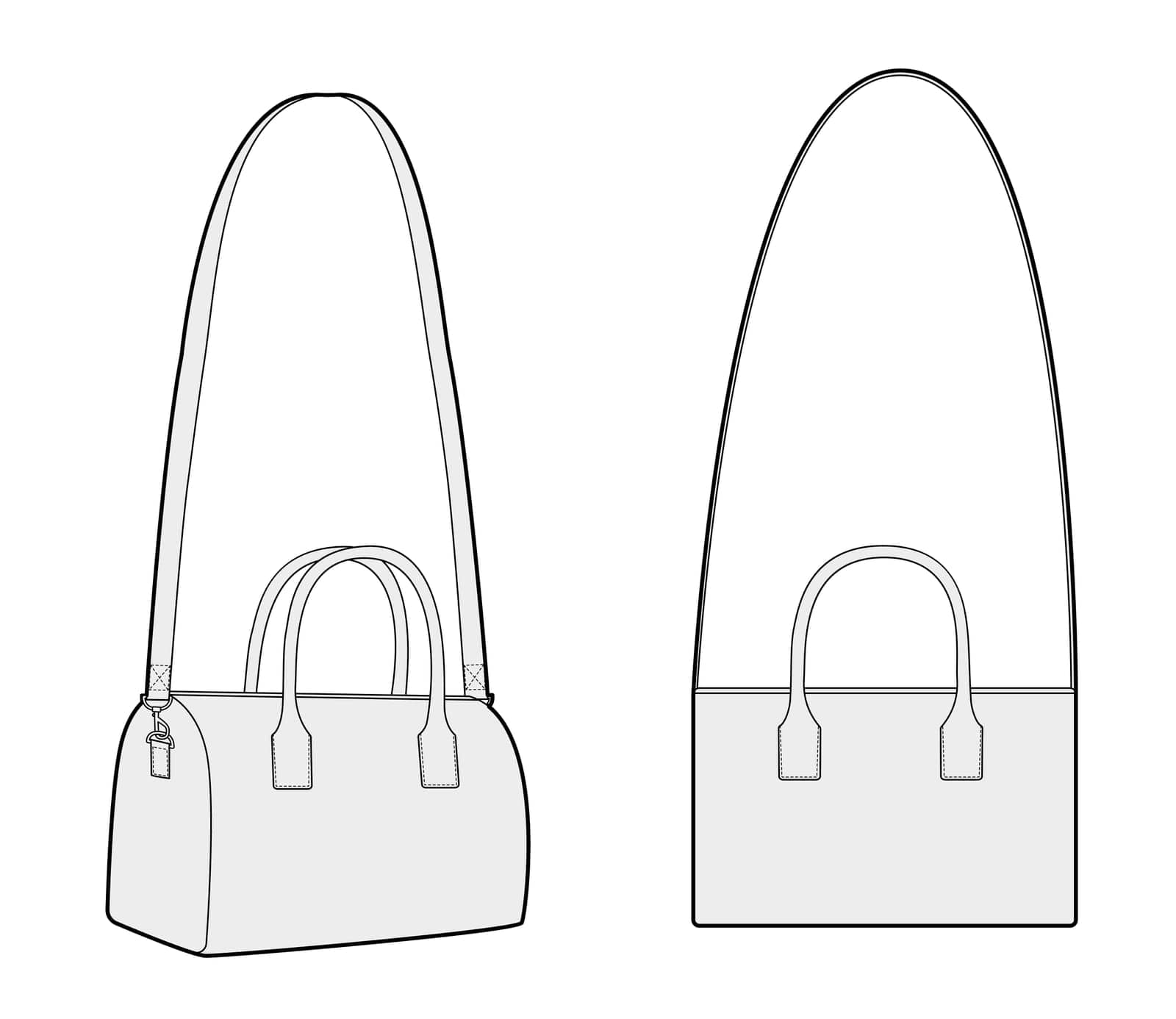 Mini Bowling Cross-Body Tote with removable strap options bag. Fashion accessory technical illustration. Vector satchel front 3-4 view for Men, women style, flat handbag CAD mockup sketch outline