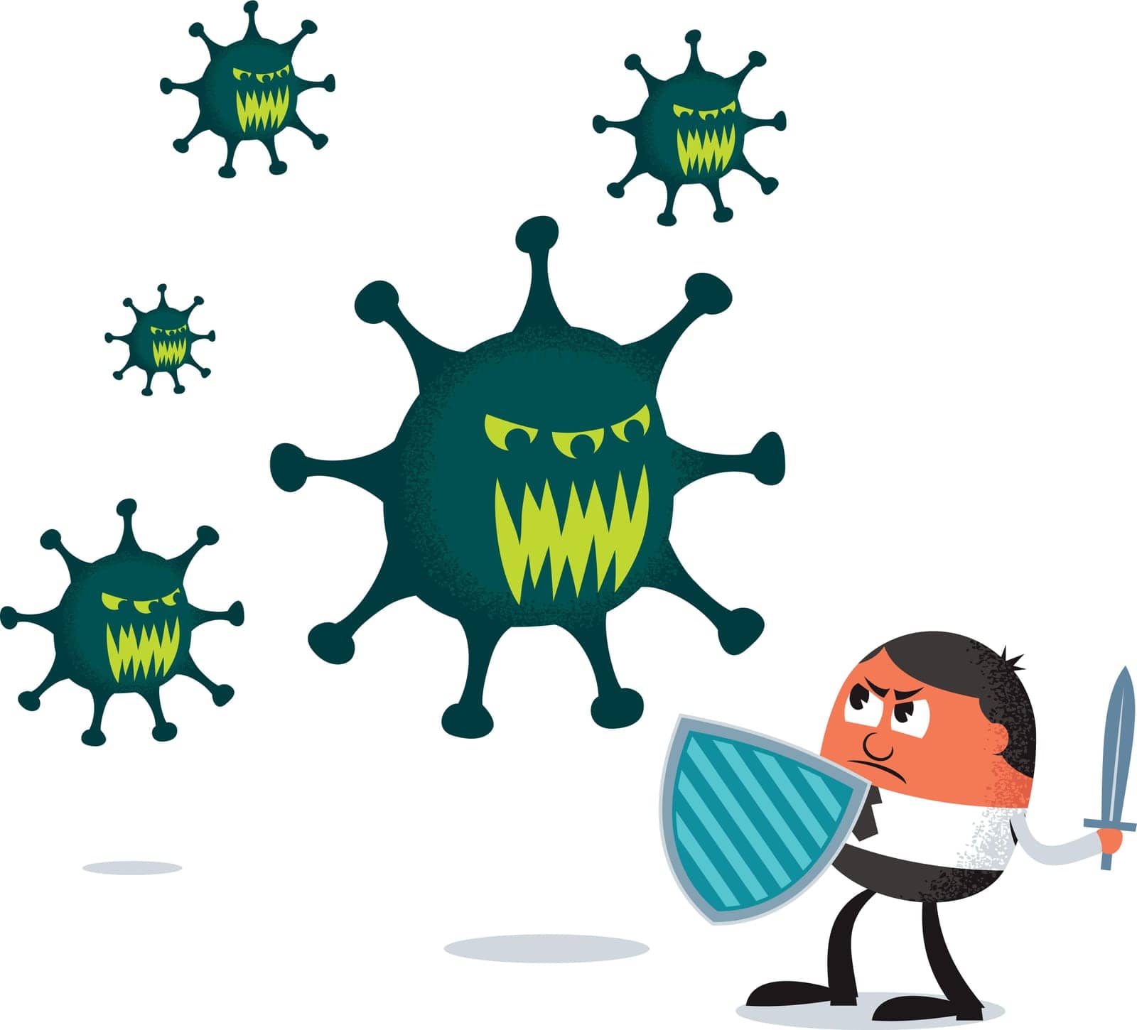 Conceptual illustration depicting businessman fighting a deadly virus.