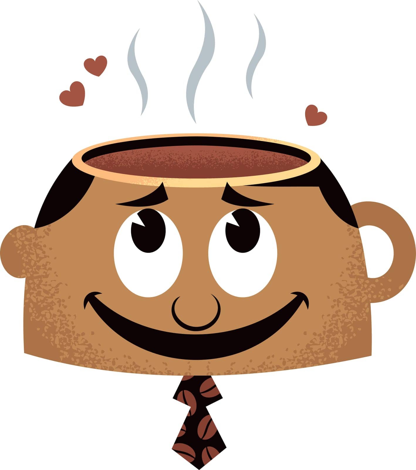 Concept illustration for coffee lover, with cartoon man shaped like a coffee mug.