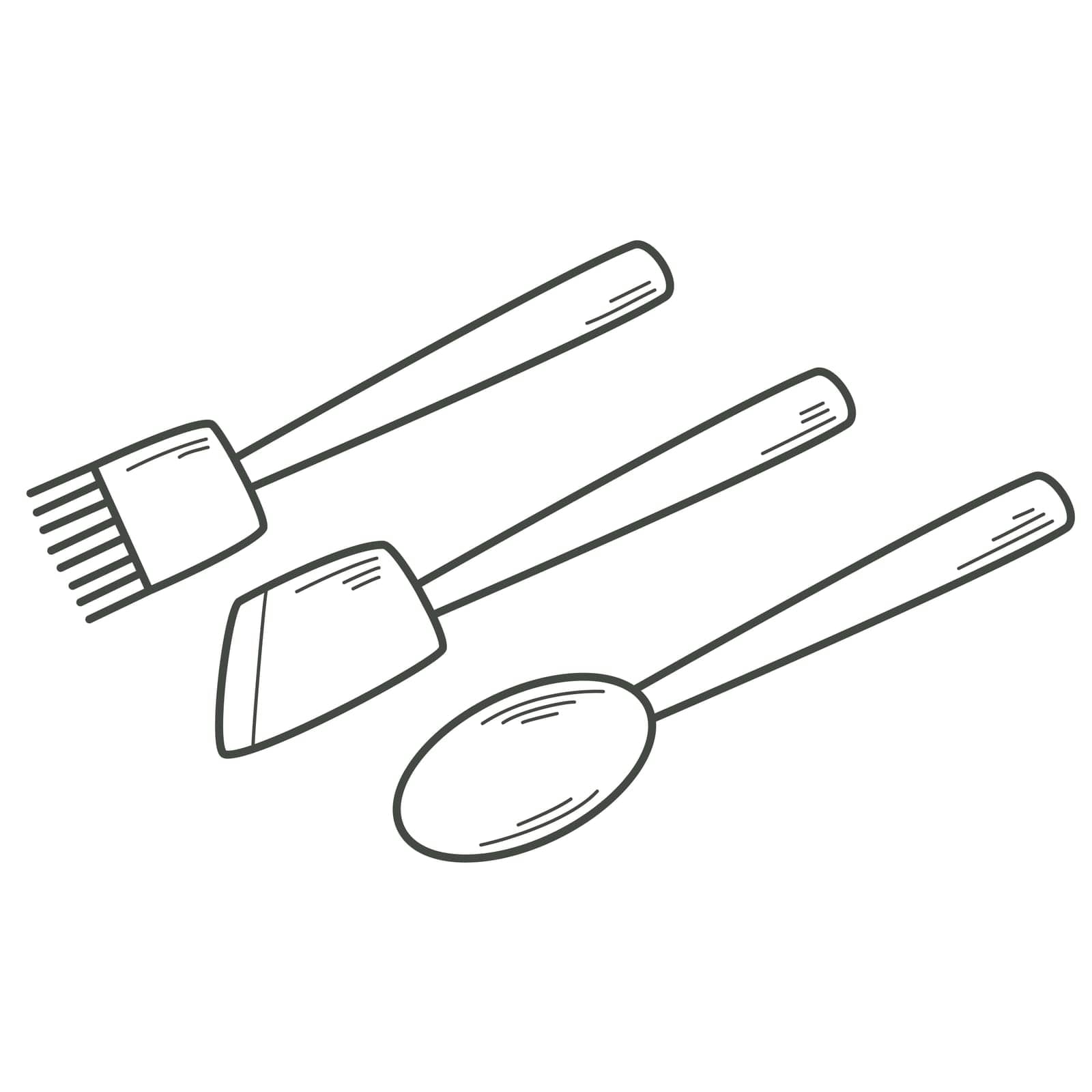Kitchen spatula doodle sketch style. Cooking set spoon, brush, spatula art. Simple hand drawn ink icon isolated vector illustration