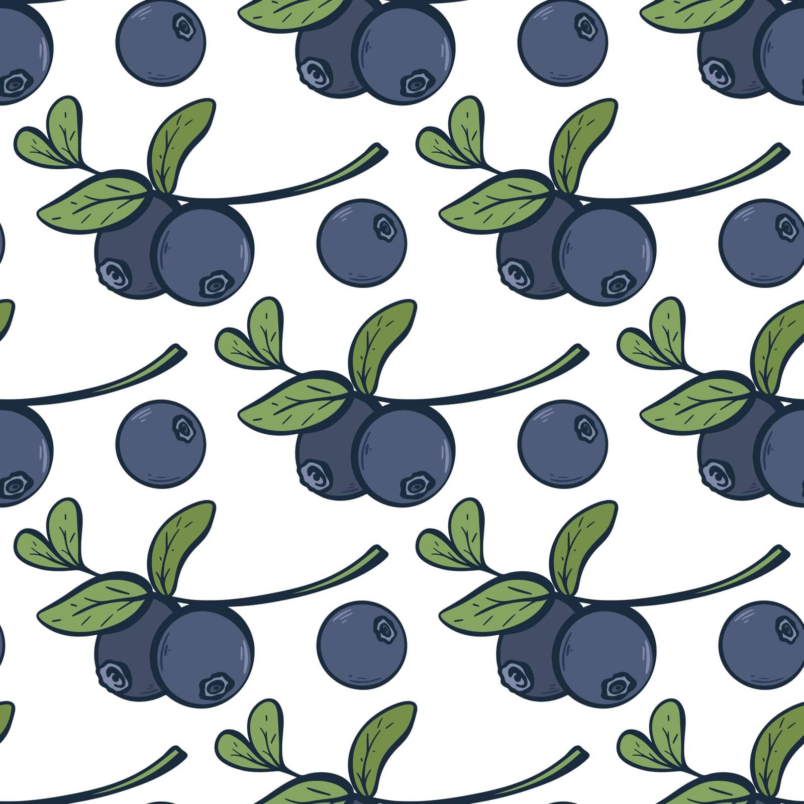 Blueberry engraved vintage seamless pattern. Wild berries background. Colored sketch of blueberries on branches. Healthy organic food, berry print for textile, packaging design, paper, vector illustration