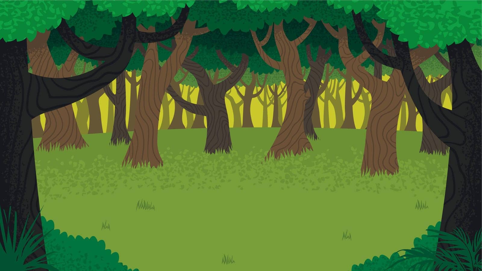 Cartoon illustration of forest with copy space. 