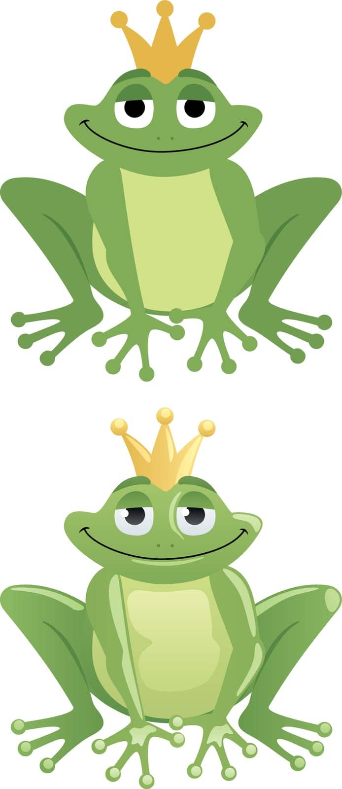 Frog Prince in two versions: One with gradients and one without.