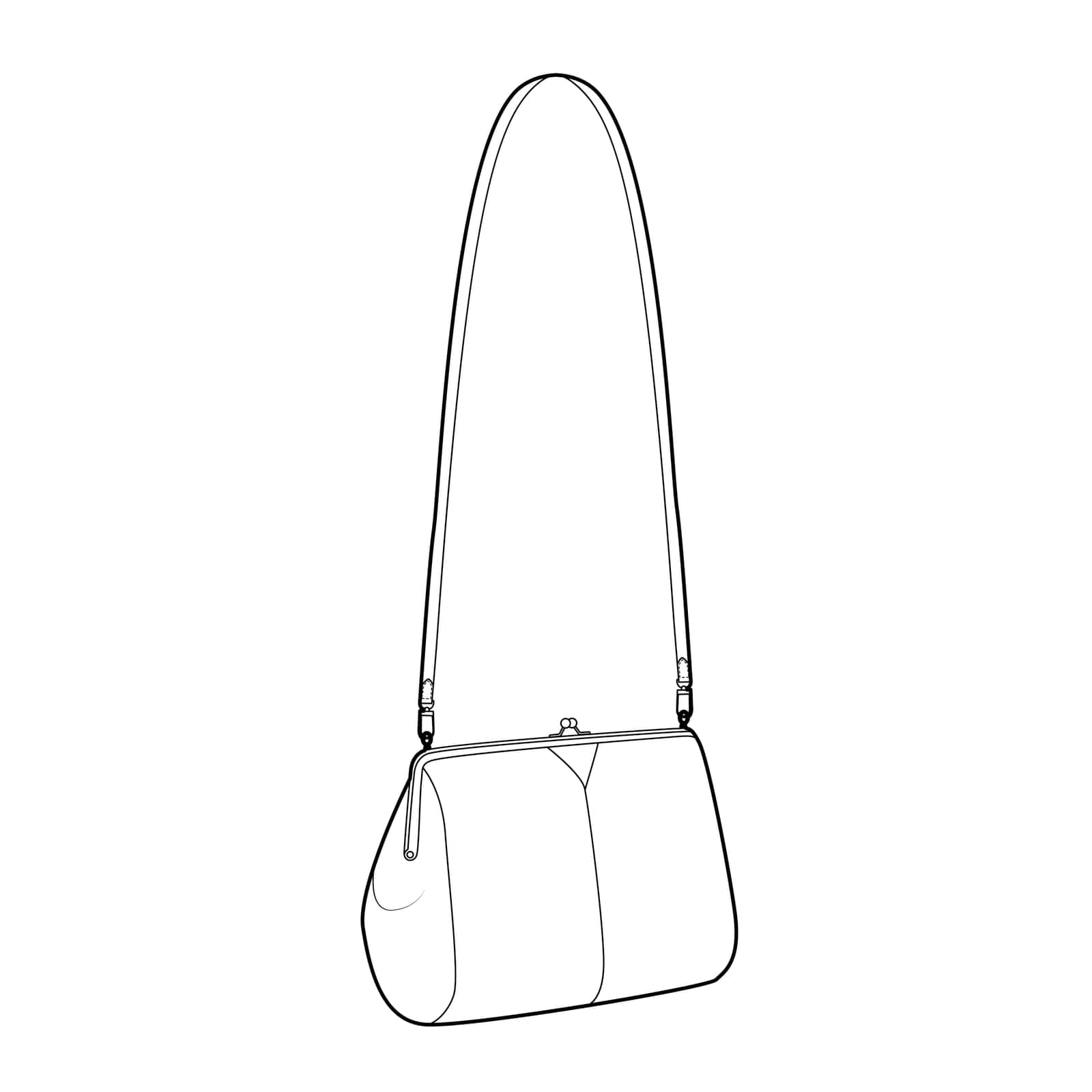 Kiss Lock Cross-Body Bag Handbag with removable strap options. Fashion accessory technical illustration. Vector by Vectoressa