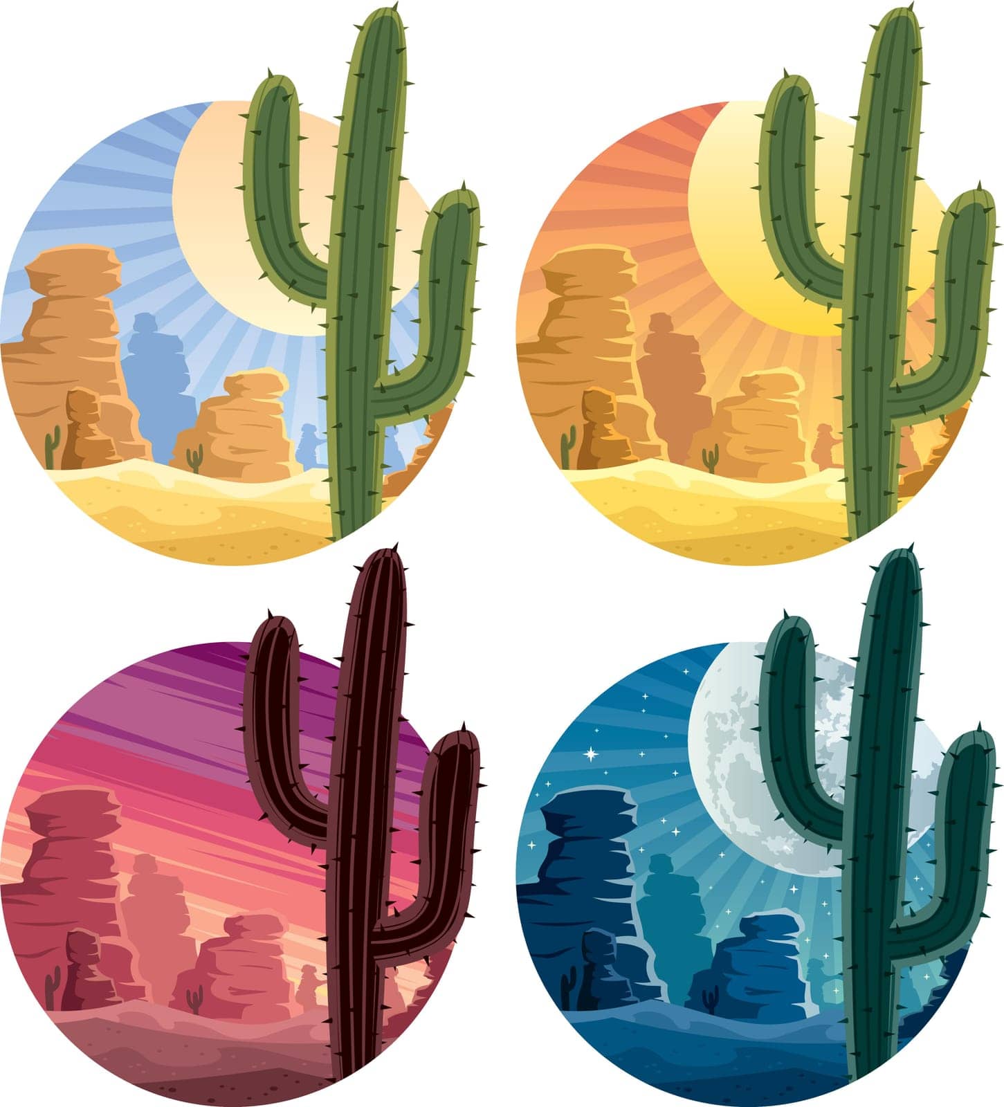 Mexican desert landscape in 4 different versions. 