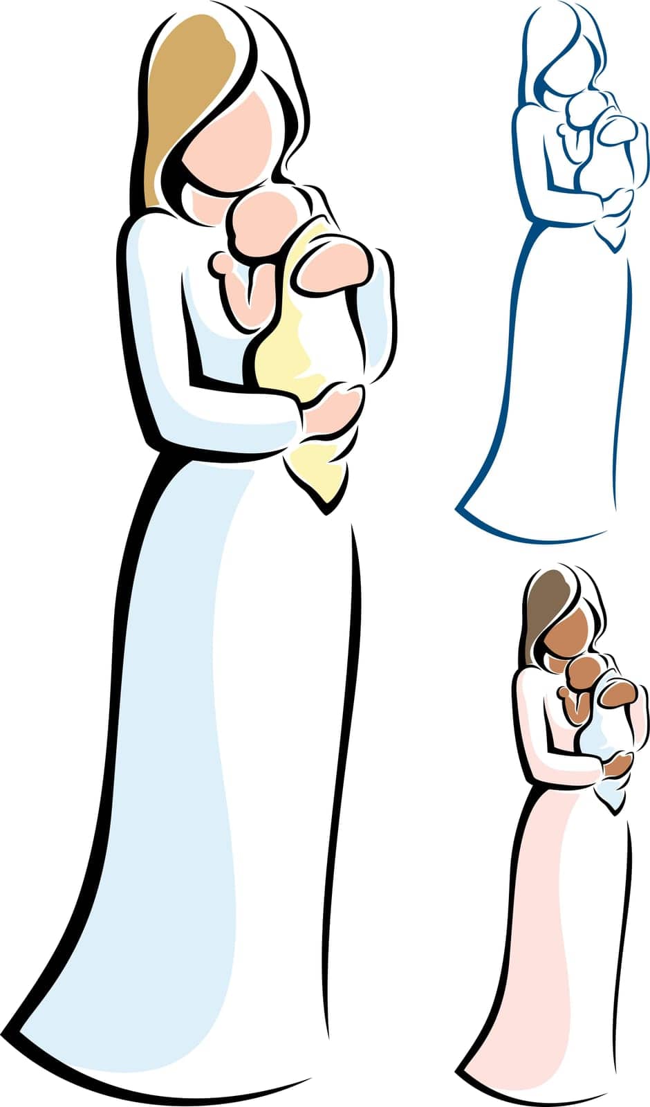 Stylized illustration of mother and child.